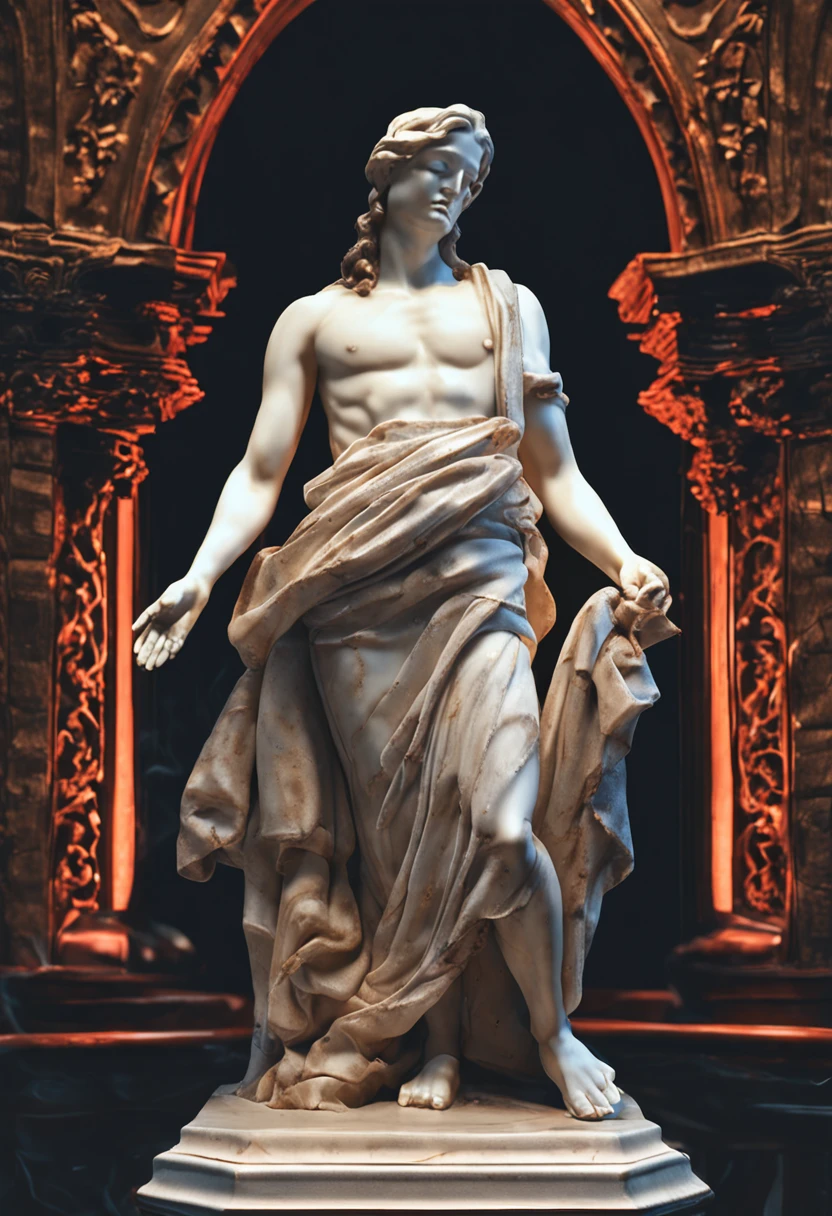 The figure with his arms crossed elegantly、Gives the impression of discreet and graceful。4k,Medieval Paintings、、,sculptures、marbled、Black background
