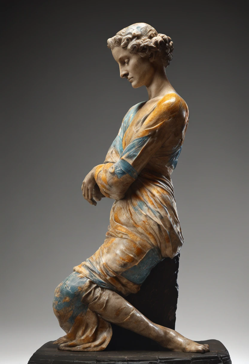 The figure with his arms crossed elegantly、Gives the impression of discreet and graceful。4k,Medieval Paintings、、,sculptures、marbled、Black background