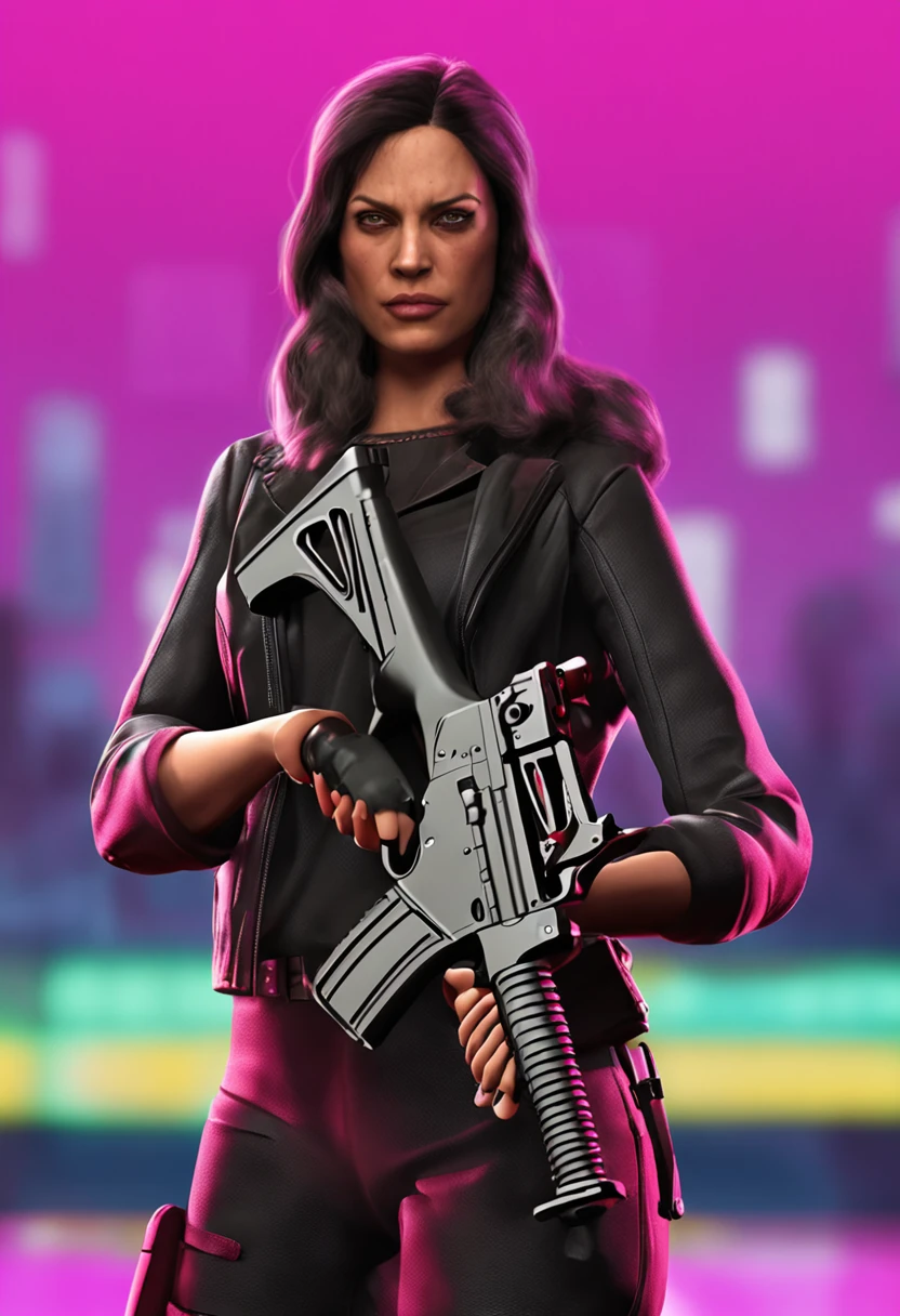 Create a woman from GTA 5 with a rifle in her hand