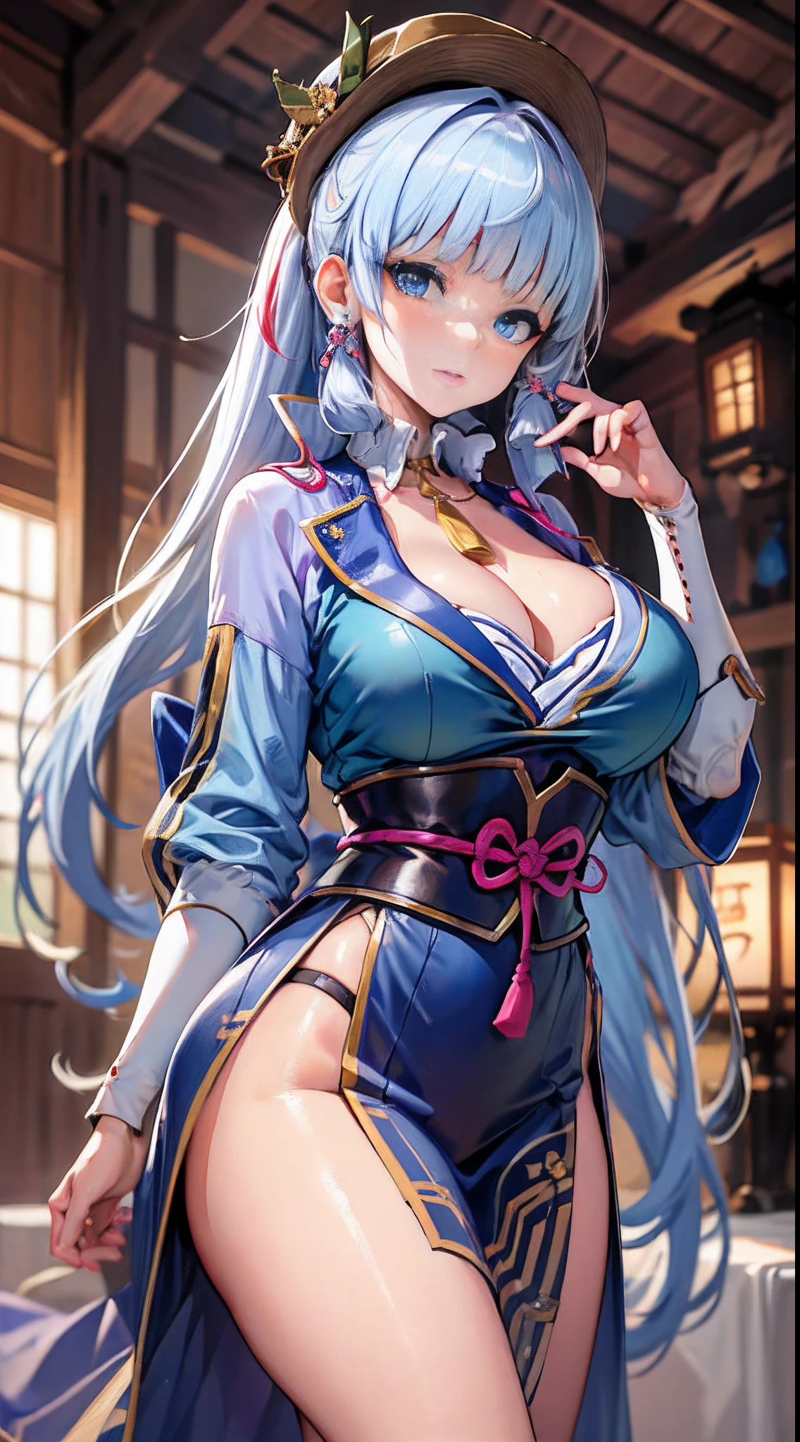 (NSTDA.:1.2), (10, beste-Qualit, master-piece: 1.4), ultra-high resolution, (lifelike, photorealistic portrait: 1.48), 25 years old, A Beautiful Girl, Tall, gigantic breasts, Famous Japanese actors, Blue Eyes, Head tilt, cowboy shot, viewer look., Disgusted eyes, Sliced thinly., Beautiful lake, Zeiss 150mm F/ 2.8 Hasselblad, In Japanese shrines, Whole body, foot, Ultra-Wide Angle