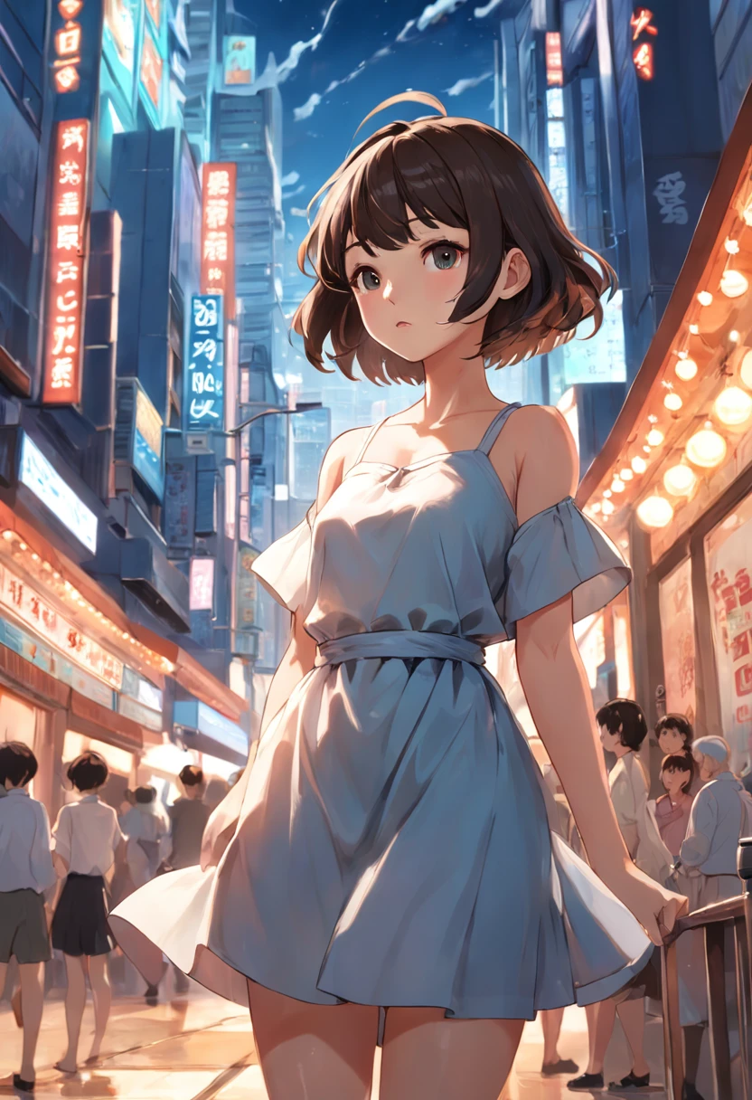 Korean women with short hair wear summer dresses.wearing in shirt., Anime character traits,model sheets,turnaround