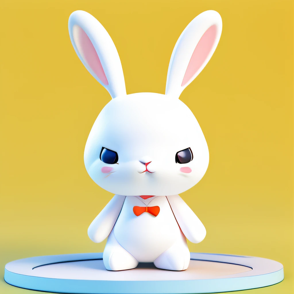 1 cute cartoon white rabbit、（Smooth texture）、（Don't feel furry）、White body、Be red in the face、full bodyesbian、yellow backdrop、simplebackground、Non-human，a blind box toy，3Drenderingof、C4D、hyper HD、4K