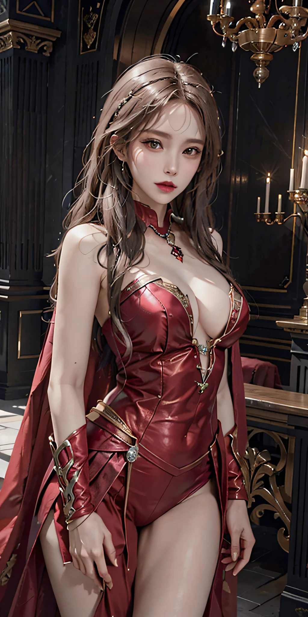 Photorealistic, high resolution, Soft light,1womanl, Solo, Hips up, (Detailed face), jewelry, scarlet witch costume, jewelry, tattoo