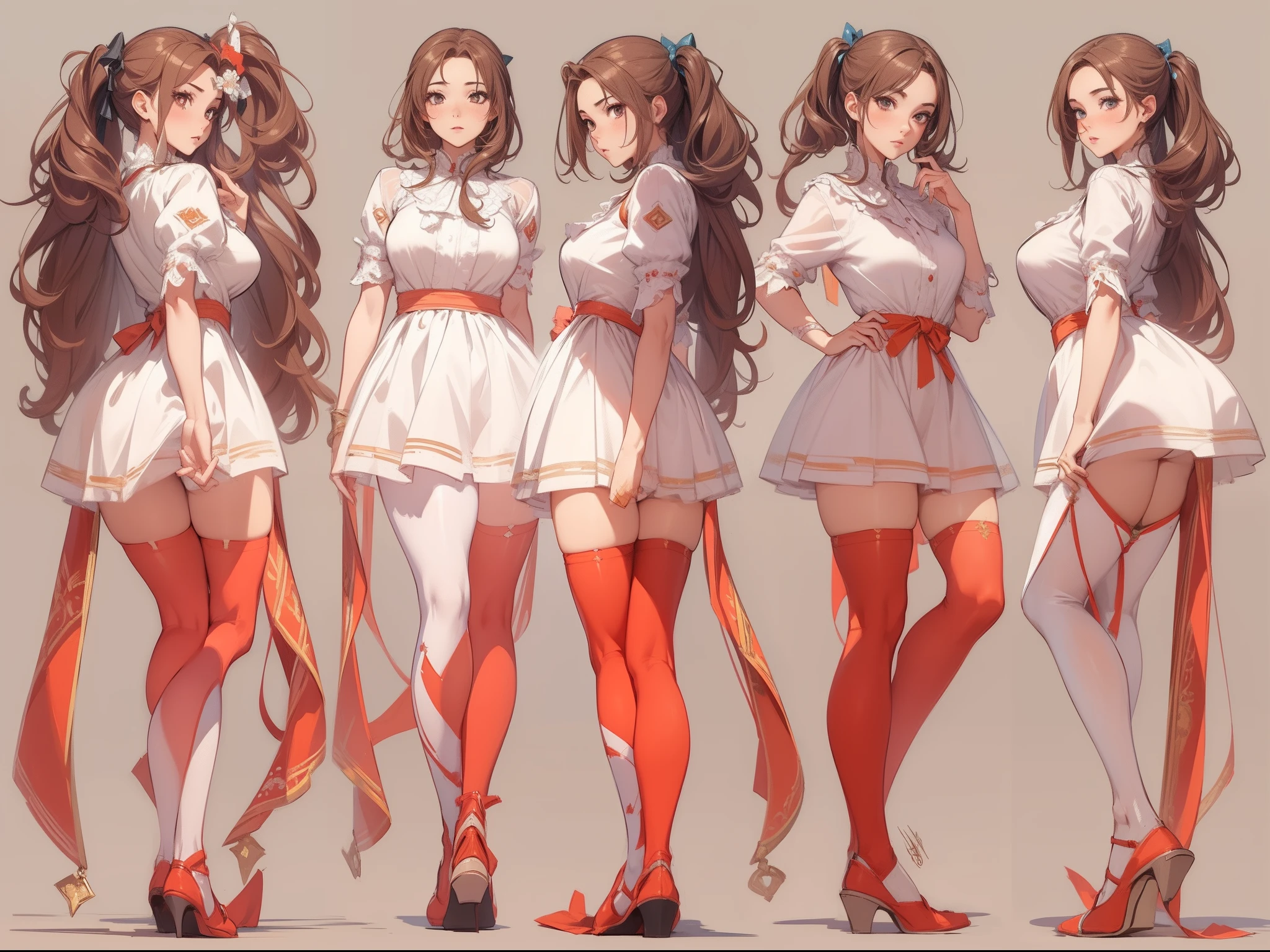 ((Masterpiece, Highest quality)), Detailed face, CharacterDesignSheet, full bodyesbian, Full of details, Multiple poses and expressions, Highly detailed, Depth, Many parts,beuaty girl,red pantyhose, High Balance, Natural light