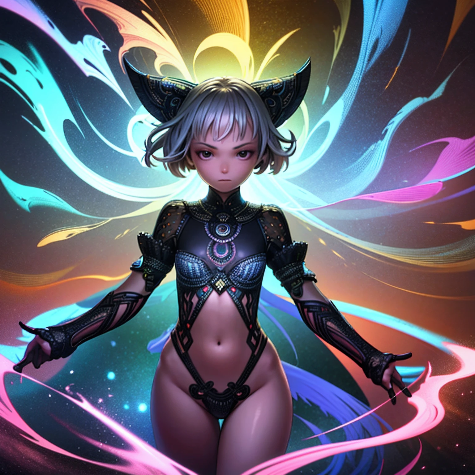 (Cute girl:1.2), (Petite:1.1), (full), torso, fine art, 8K, Ultra-detailed, A high resolution, (Best quality, Masterpiece:1.2), voluminetric lighting, Focus, Colorful, Paint, illustration, ((extreme hight detail)), Glow, impossible figures, paradoxical art, paradox, impossible geometry, Hypercube, abstract fantasy castle, Beautiful Psychedelic Trippy White Intricate Detailed Elaborate,