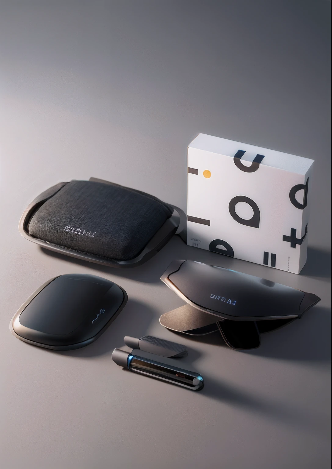 There are several items on the table, Product photo, soft pads, professional product photo, detailed product photo, detailed product image, professional product shot, product image, Official product image, Professional product photography, product image, product introduction photos, detailed product shot, product image, dark-toned product photos, dramatic product shot, Soft texture，OC renderer，Hyper-realistic rendering，Cinematic lighting effects，Bright background