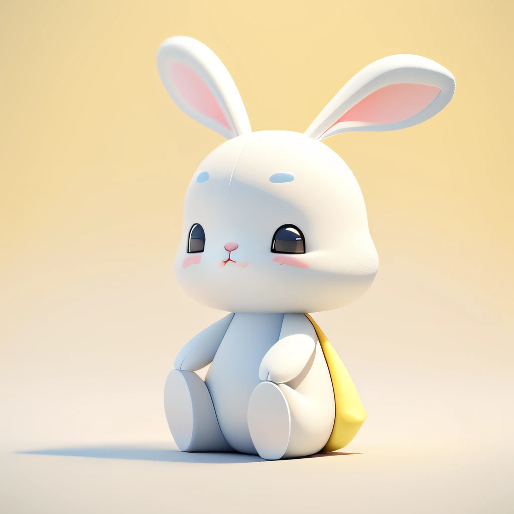 a cute bunny, ((Smooth texture))，White body，sat on the ground, 3D, C4D, blender, rendering by octane, Simple background, （Yellow background：1.3）, A masterpiece of pastel colors, Soft material，Best quality, Ultra-detailed, High quality, 4K