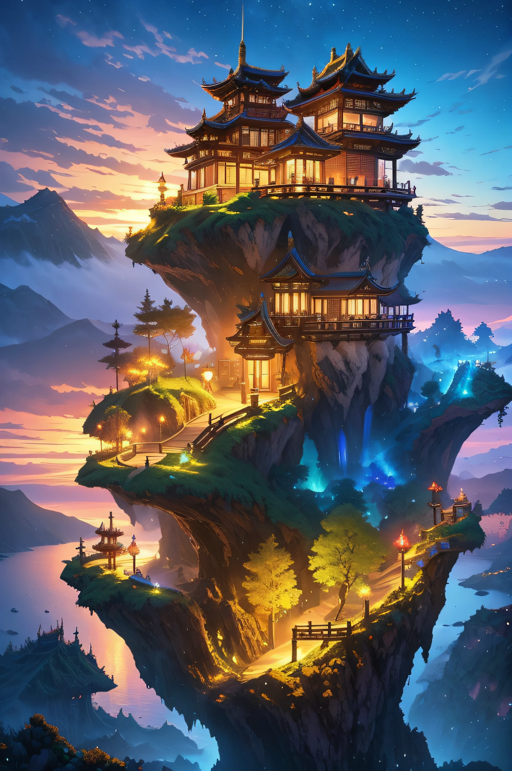 Pixel game《Dragon Merge》，Design of game locations，（Island of Light Dragons：1.4），Pixel Forest，Rare clouds，16-bit pixel art