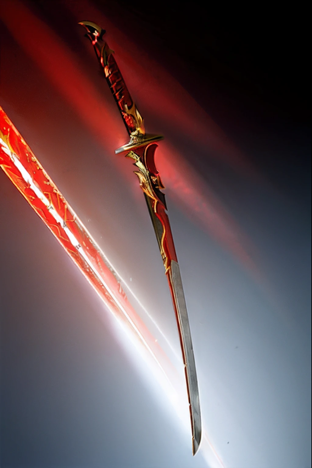 a close up of a sword with a red and gold design on it, black and red fantasy sword, beautiful sword, war blade weapon, jiang sword, sword design, chainsaw sword katana, katana, fantasy scythe, long sword, style of ghost blade, fantasy sword, huge oversized sword, golden art nouveau scythe blade, large sword, fantasy blade