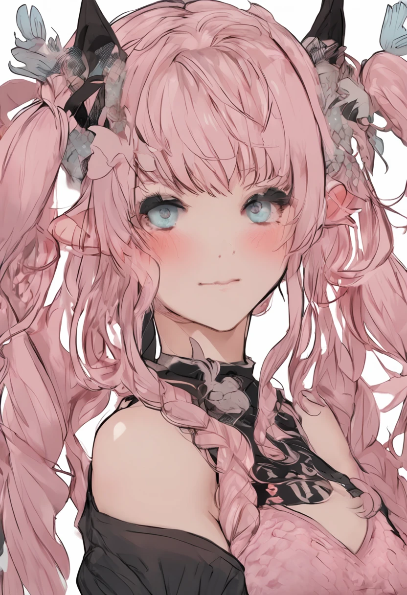 hair bobbles, wince, longeyelashes, solid circle eyes, fake animal ears, ear blush, fang, black hair, color contact lenses, evil smile, blush, torogao, drop shadow, anaglyph, stereogram, tachi-e, pov, atmospheric perspective, 8k, super detail, ccurate, best quality