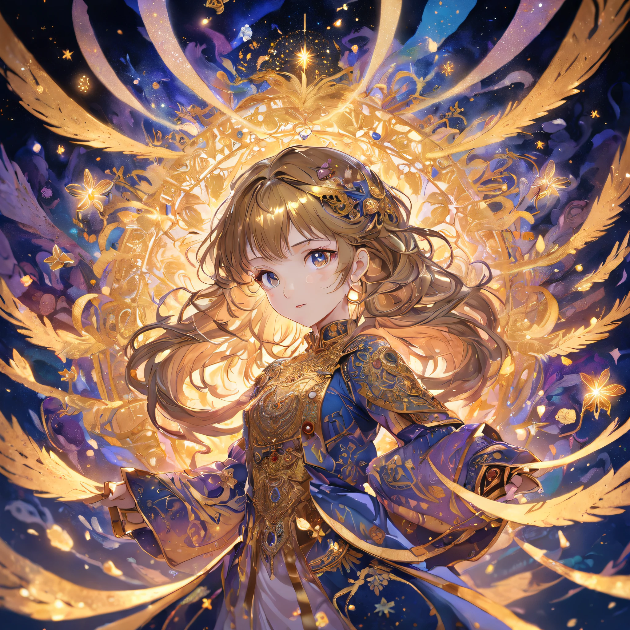 (masterpiece, top quality, best quality, official art, beautiful and aesthetic:1.2), (1girl), extreme detailed,colorful,highest detailed, official art, unity 8k wallpaper, ultra detailed, beautiful and aesthetic, beautiful, masterpiece, best quality, (zentangle, mandala, tangle, entangle) ,holy light,gold foil,gold leaf art,glitter drawing, PerfectNwsjMajic