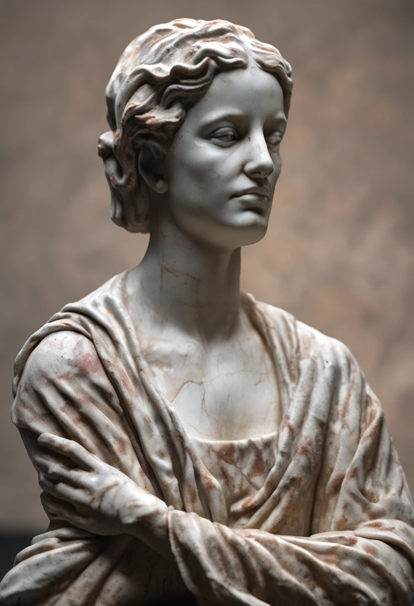 The figure with his arms crossed elegantly、Gives the impression of discreet and graceful。4k,Medieval Paintings, sculptures、marbled、Black background