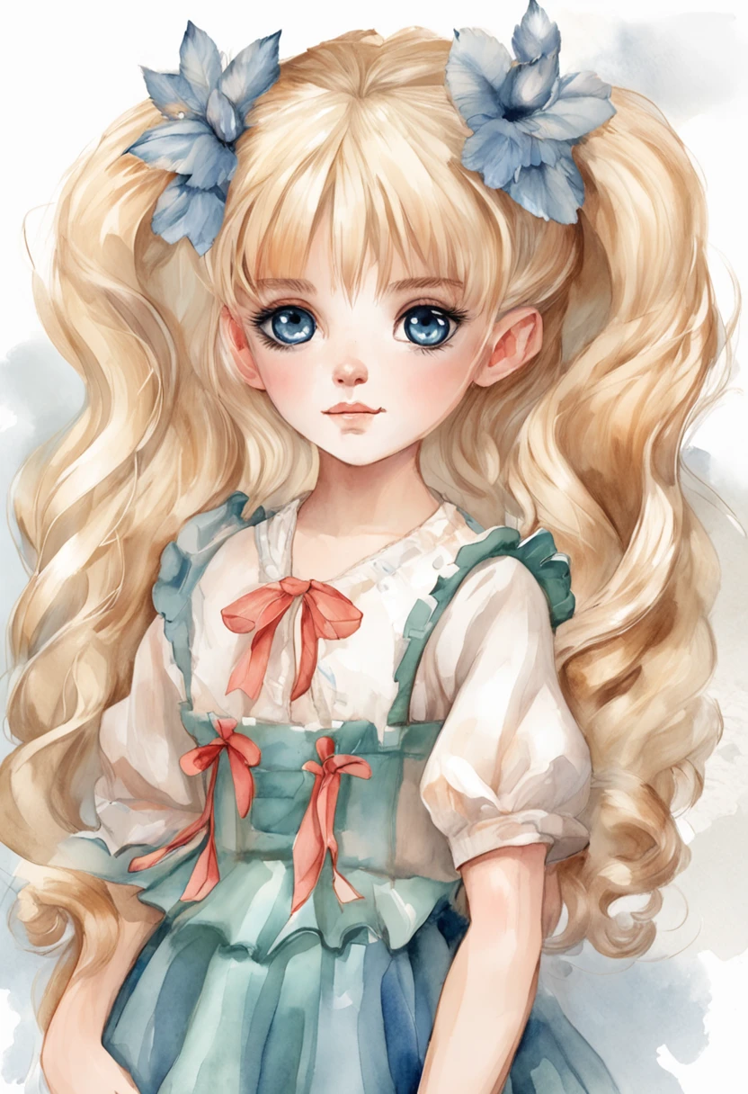 two childen, one blonde hair, hair bobbles, wince, longeyelashes, solid circle eyes, fake animal ears, light smile, ear blush, fang, realism, drop shadow, anaglyph, stereogram, tachi-e, pov, atmospheric perspective, 8k, super detail, ccurate, best quality, another child with blue long hair, blue eyes, near one big tree