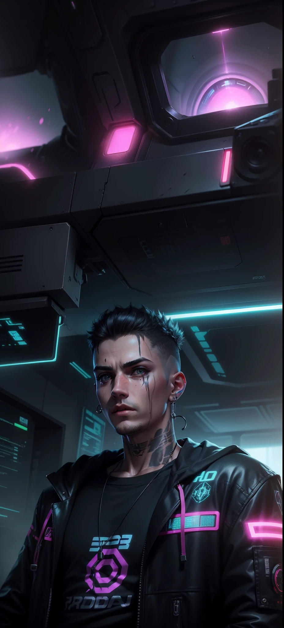 Mudar fundo cyberpunk menino bonito, Rosto realista,8k,ultra realistic.