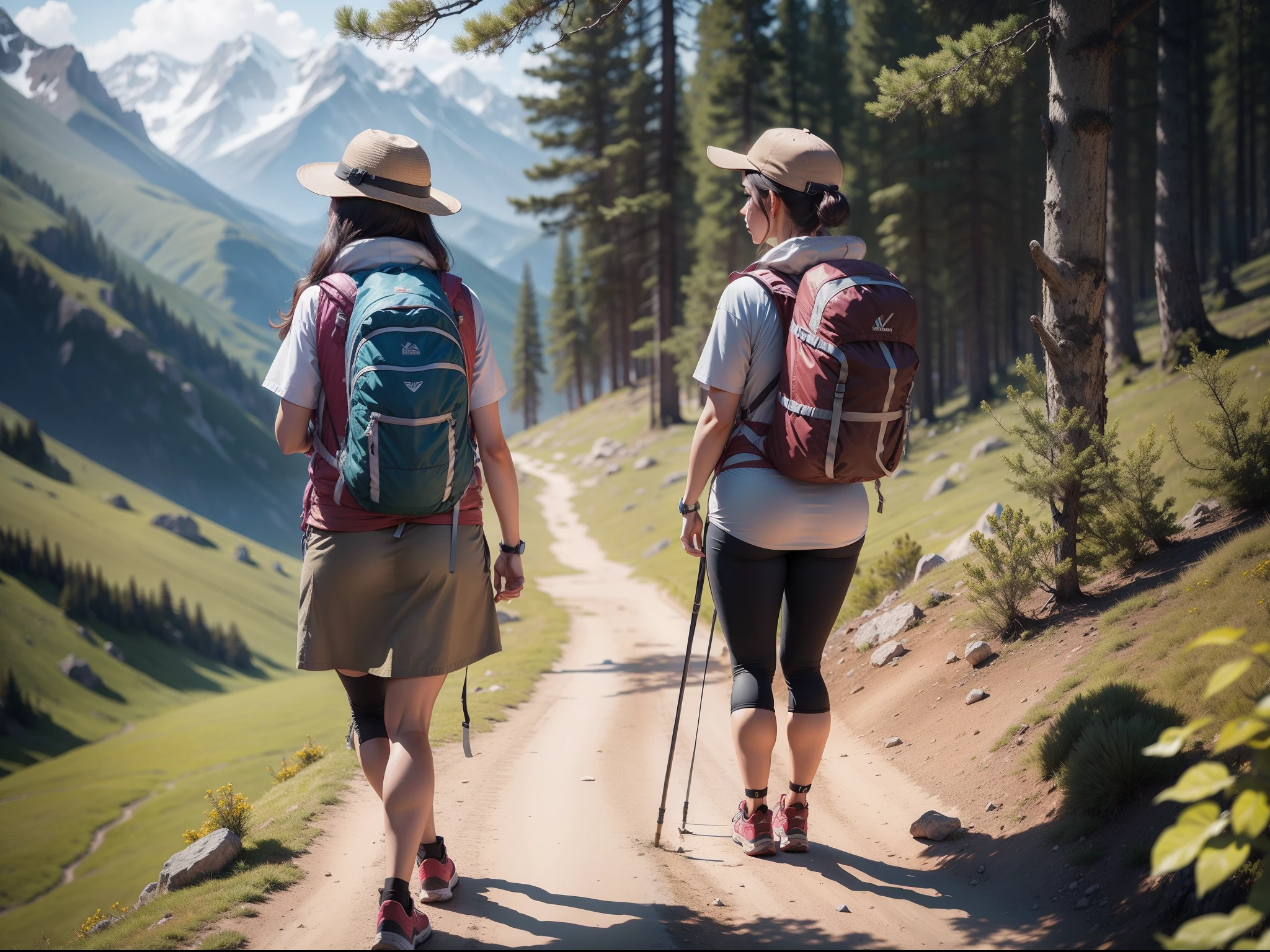 Woman doing photorealistic hike