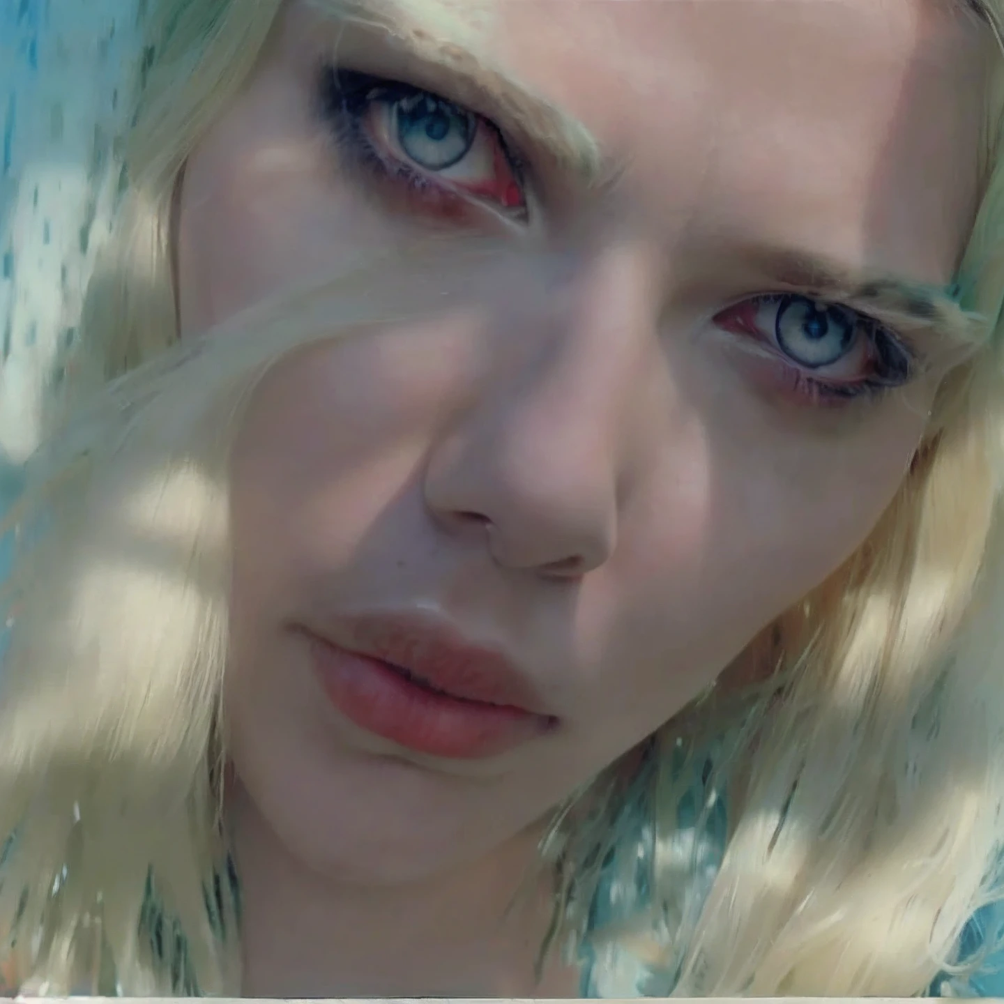 Green hair woman with green eyes and long hair posing for a picture, kimberly asstyn, blue eyes and blond hair, she has blue eyes, profile pic, blue eyes on the face, stunning closeupheadshot, profile image, profile photo, blue symmetric eyes 24yo, lorena avarez, blonde hair and blue eyes, 4 5 yo, with blue eyes!!!!