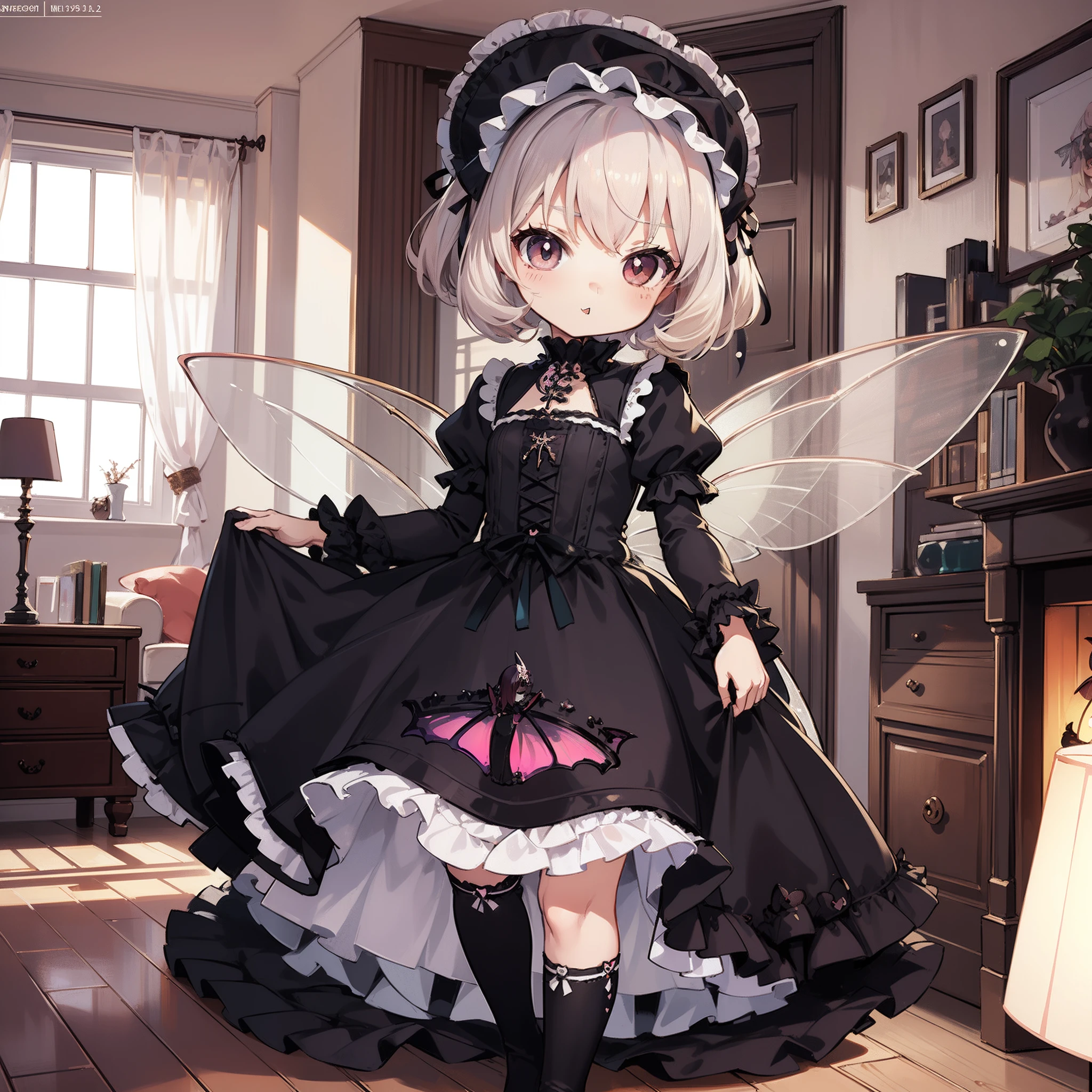 (Chibi:1.8),(very cute female child:1.6),(10 yo),action:1.6,barefoot,long hair,flat chest,wind,drooping sweat:1.5,BREAK (Gothic Lolita cloth:1.8),(Transparent fairy wings:1.6),BREAK dutch angle shot,dynamic angle:1.6,ground-level shot,low angle,full body shot,medium shot,BREAK (livingroom:1.5),Summer,day,BREAK (4K), (Raw photo: 1.2), (Realism: 1.4), (masutepiece: 1.3), (exquisite detailing: 1.2), Delicate and beautiful details, (Eye Detail), (Facial Detailed), (Highest Quality) :1.4), (Hyper-Resolution: 1.2),(very detailed illustration), Best Quality,depth of fields, Wide light, natural shadows