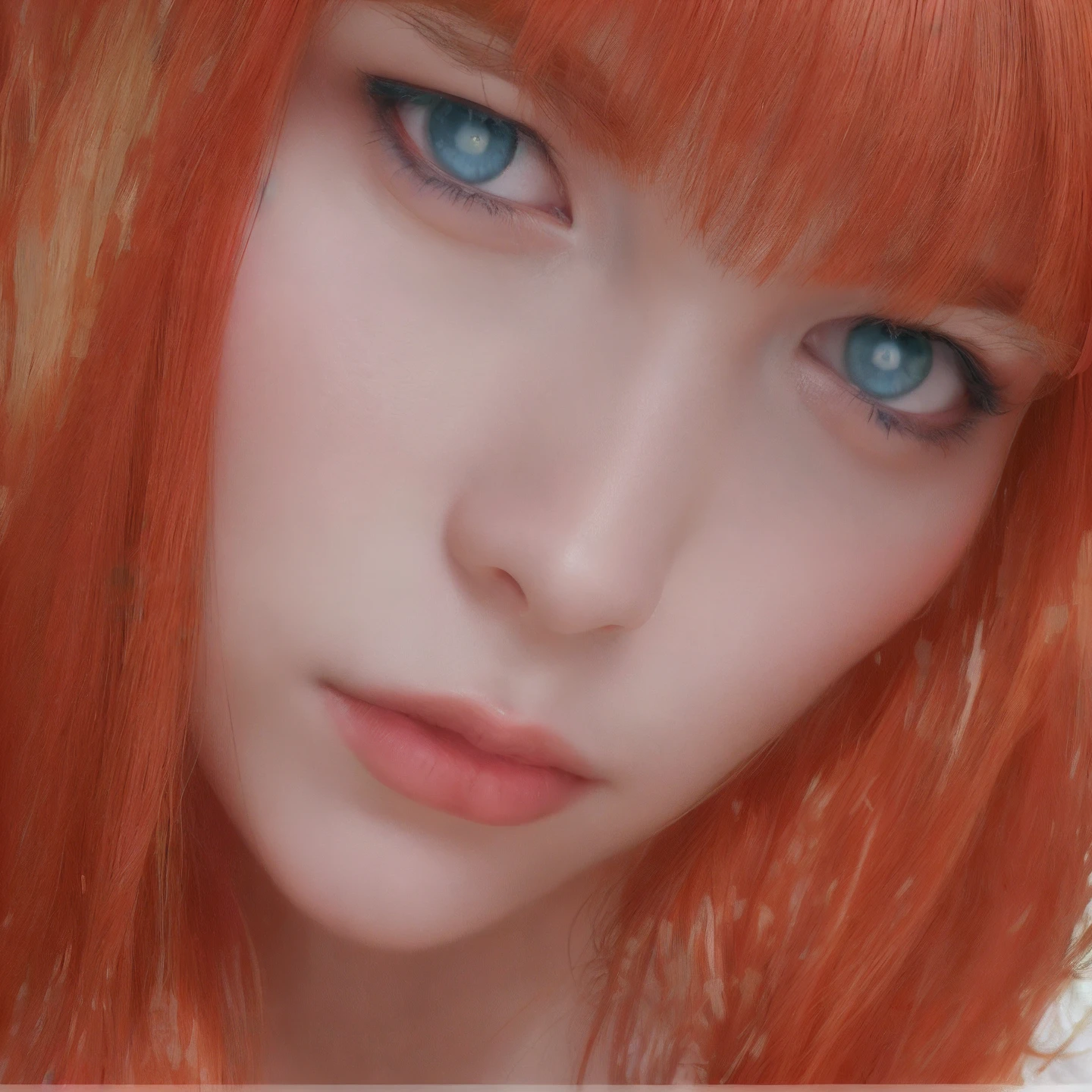 Red hair woman with green eyes and long hair posing for a picture, kimberly asstyn, green eyes and blond hair, she has blue eyes, profile pic, blue eyes on the face, stunning closeupheadshot, profile image, profile photo, blue symmetric eyes 24yo, lorena avarez, blonde hair and blue eyes, 4 5 yo, with blue eyes!!!!