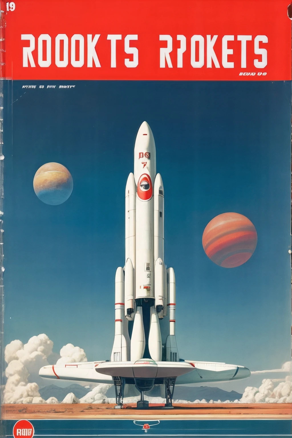 Retro rockets land on a strange planet. Science fiction 1950s style