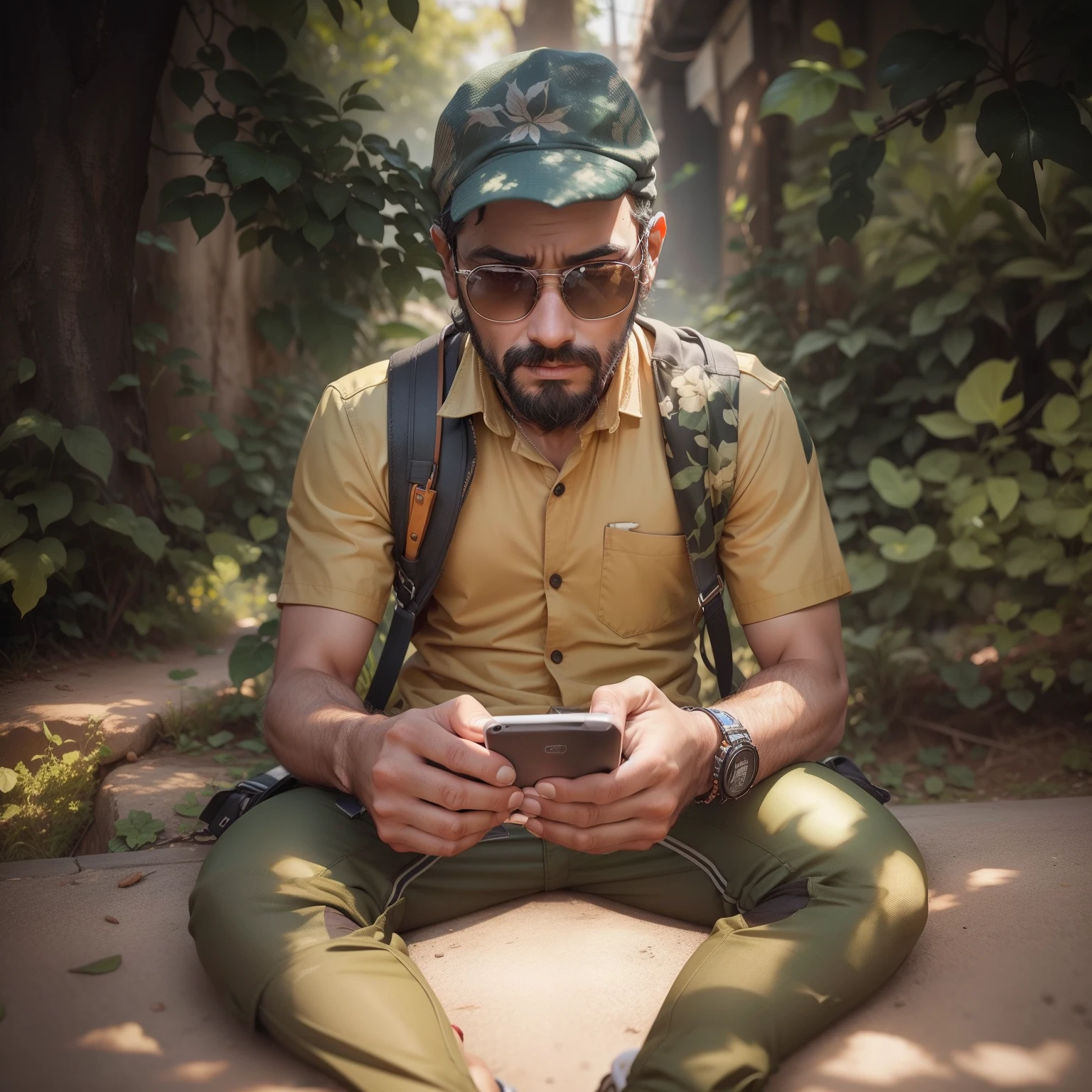 Sitting on footpath with nature with full pant