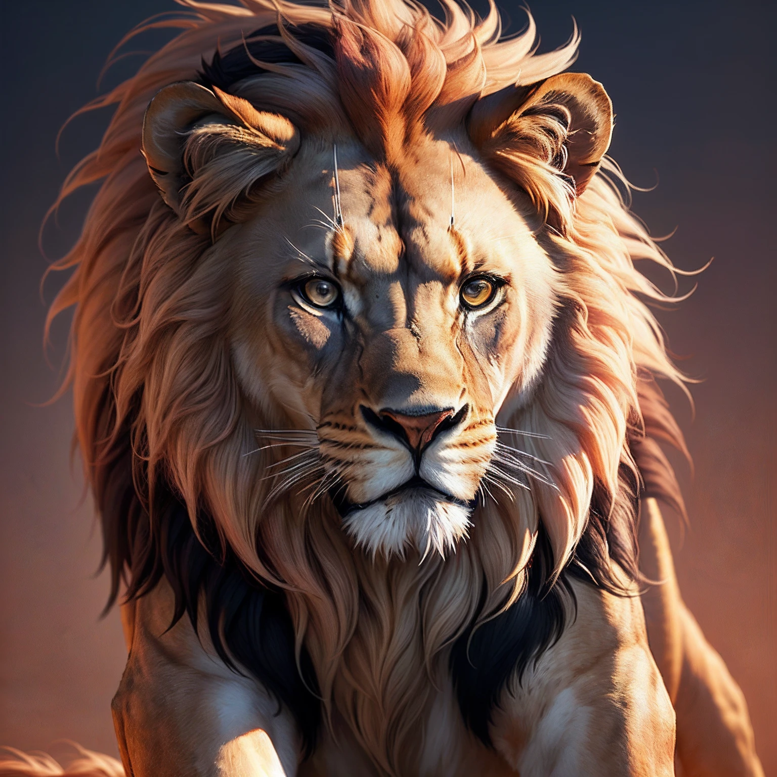 I created a logo of a lion for a clothing brand/One lion, a black background and colored lion with red eye drawing shape/Images in AHDR Best possible and best quality 4k. --auto