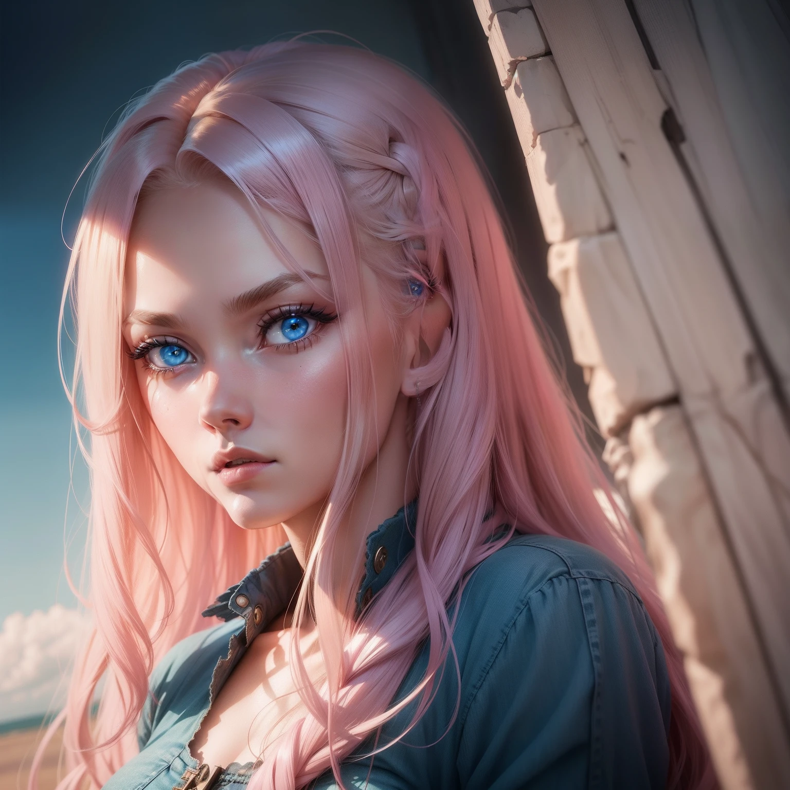 Pink hair woman with green eyes and long hair posing for a picture, kimberly asstyn, green eyes and blond hair, she has blue eyes, profile pic, blue eyes on the face, stunning closeupheadshot, profile image, profile photo, blue symmetric eyes 24yo, lorena avarez, blonde hair and blue eyes, 4 5 yo, with blue eyes!!!!