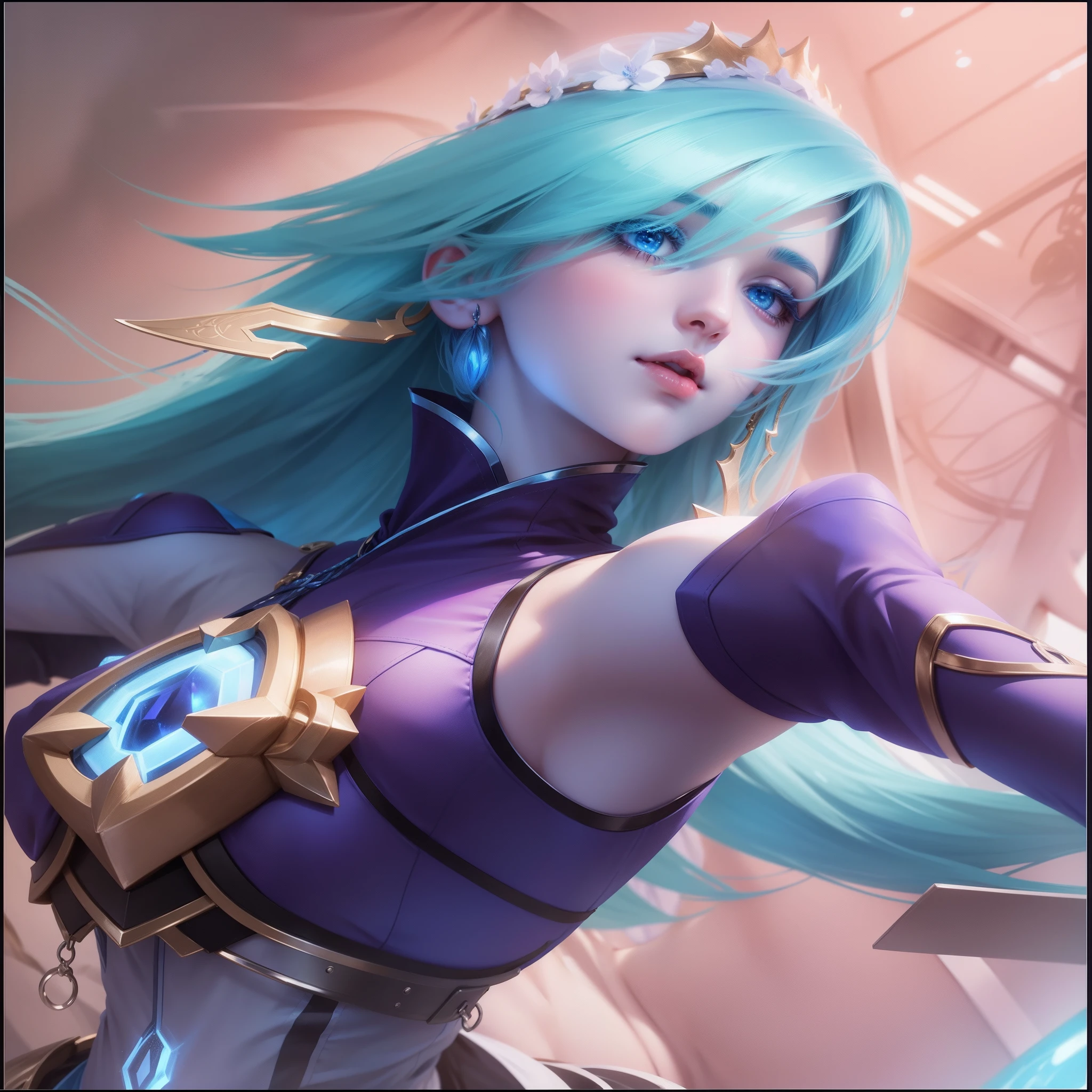 Hero Novaria ml, blue clothes, realistic, HD, white hair and beautiful