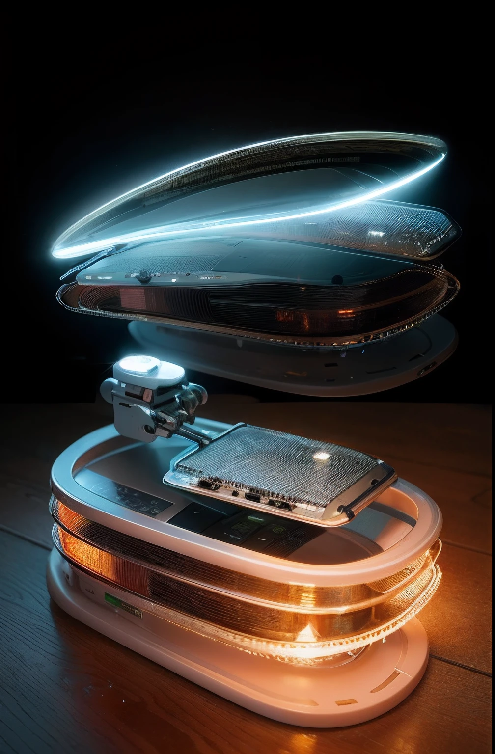 There is a picture of a glass container，There is a heater inside, uv, computer generated, Thin healing luminescent device, cyber augmentation implant, glowing heating coils, Renders, depicted as a 3 d render, an illustration of, cgi rendering, heated coils, hd illustration, author：Alison Watt, scifi nanowires on skin, A digital rendering, halogen, membranes，Vray renderer，sense of science and technology，Extremely cool，Hyper-realistic rendering，Light orange background，piercingeyes，