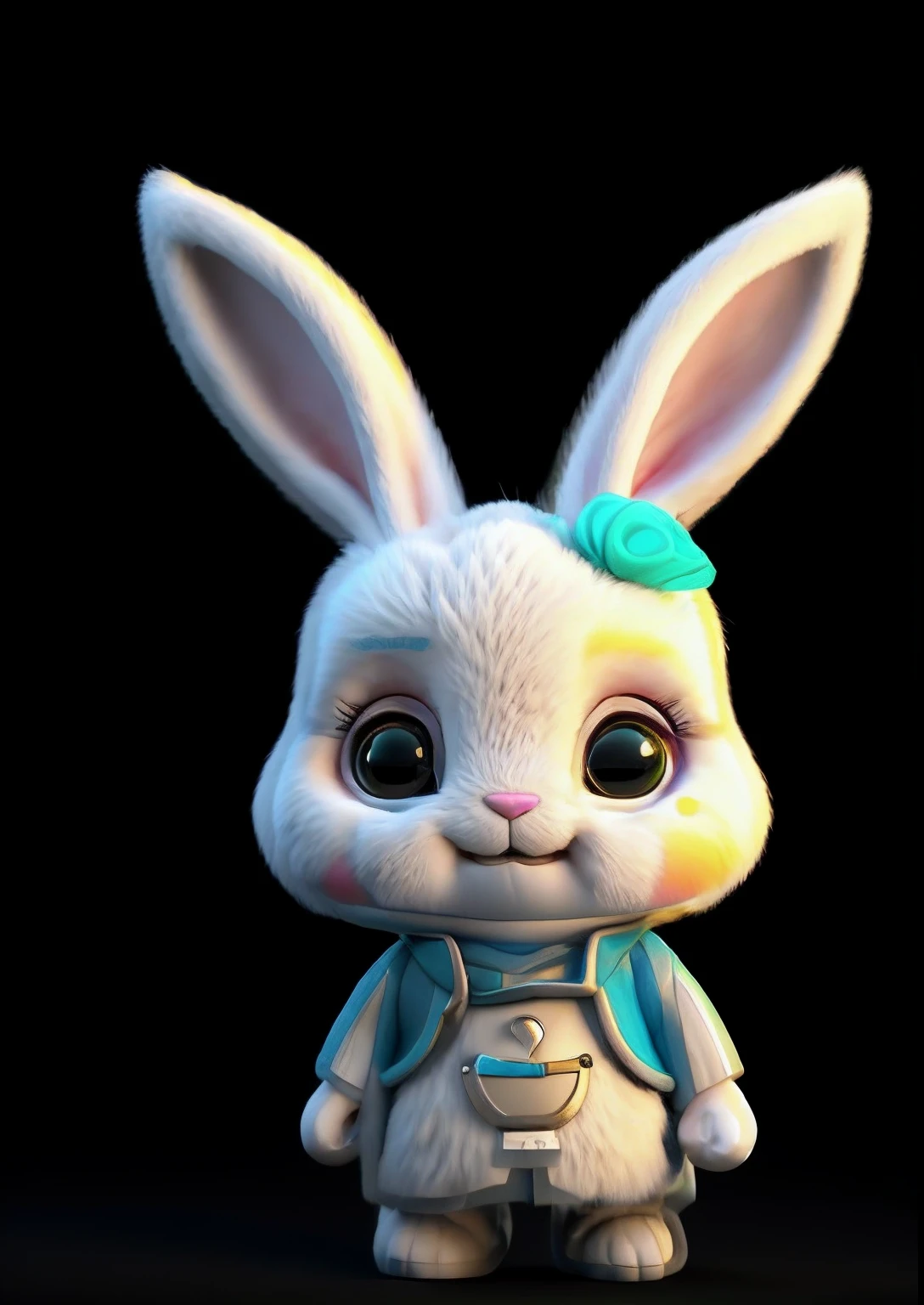 Cartoon Bunny，Carrots in your ears，in blouse wearing, with big rabbit ears, cute anthropomorphic bunny, with bunny ears, edgBunny_Character, rabbit face only, anthropomorphic rabbit, original chibi bunny girl, Carrot, Rabbit_Bunny, with bunny rabbit ears, Bunny Girl, with long floppy rabbit ears, 3Drenderingof，super detailing，8K Ultra Clear，C4D