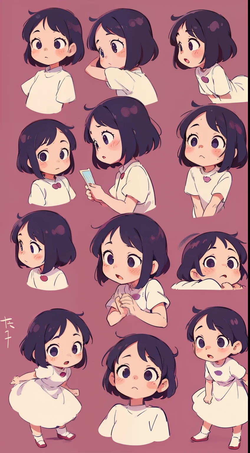 Cute  s, Multiple poses and expressions, Character Sheet, Ghibli style, 児童書, illustratio