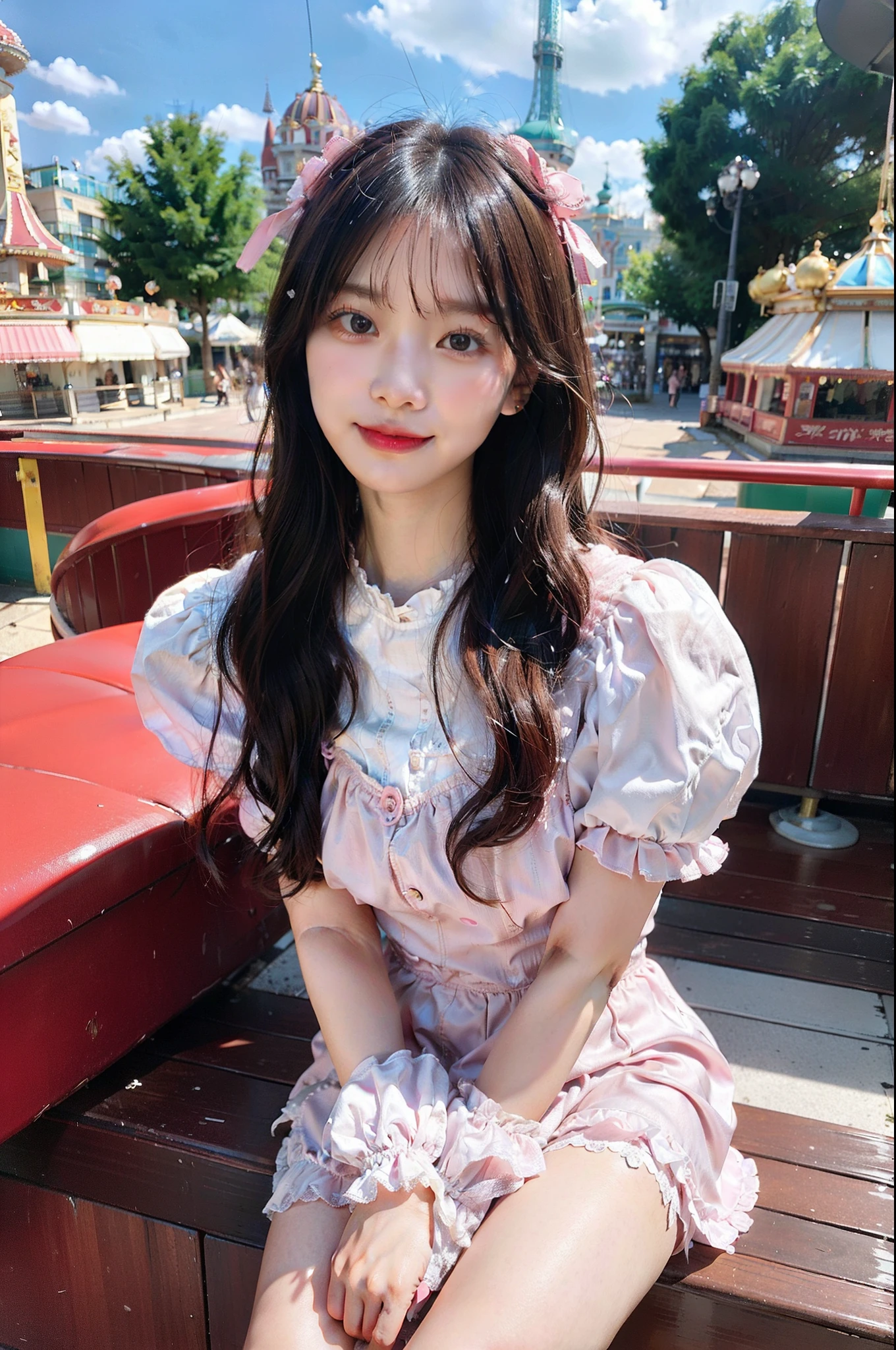 ((masterpiece))、(top-quality)、8K、high detal、ultra-detailliert、 natta、21 year old woman in pink lolita dress((dreamy ambiance:1.1))、Seductive and whimsical style、masterpiece、Unripe、Scenes similar to fairy tale illustrations、Intricate details showcasing the ruffles and delicate design of the Lolita dress、Delicate、dreamy aesthetic、magia、capricious、 Delicate、dreamy aesthetic、「𝓡𝓸𝓶𝓪𝓷𝓽𝓲𝓬、Ethereal、Captivating、Captivating、fickle、Magic」、真实感、VFX、FXAA、TXAA、nffsw、SSAO、Shaders、No noise、Ambient lighting、tonemapping、hight resolution、Ulutra HD、Megapixel、(8K resolution:1.10)、8K、Less in 8K、8K resolution、High Details、intricate detailes、The look of surprise and awe on her face、 (hightquality:1.2、master piece:1.2、:1.21)、(21-year-old female:1.21)、(Laughing excitedly)、(Surrounded by the fantastic atmosphere of an amusement park)、Pink Lolita Dresses、Her eyes were full of surprise and joy、Filming to many geeks、beauty legs、high-heels、Slimed、A slender、Model body type