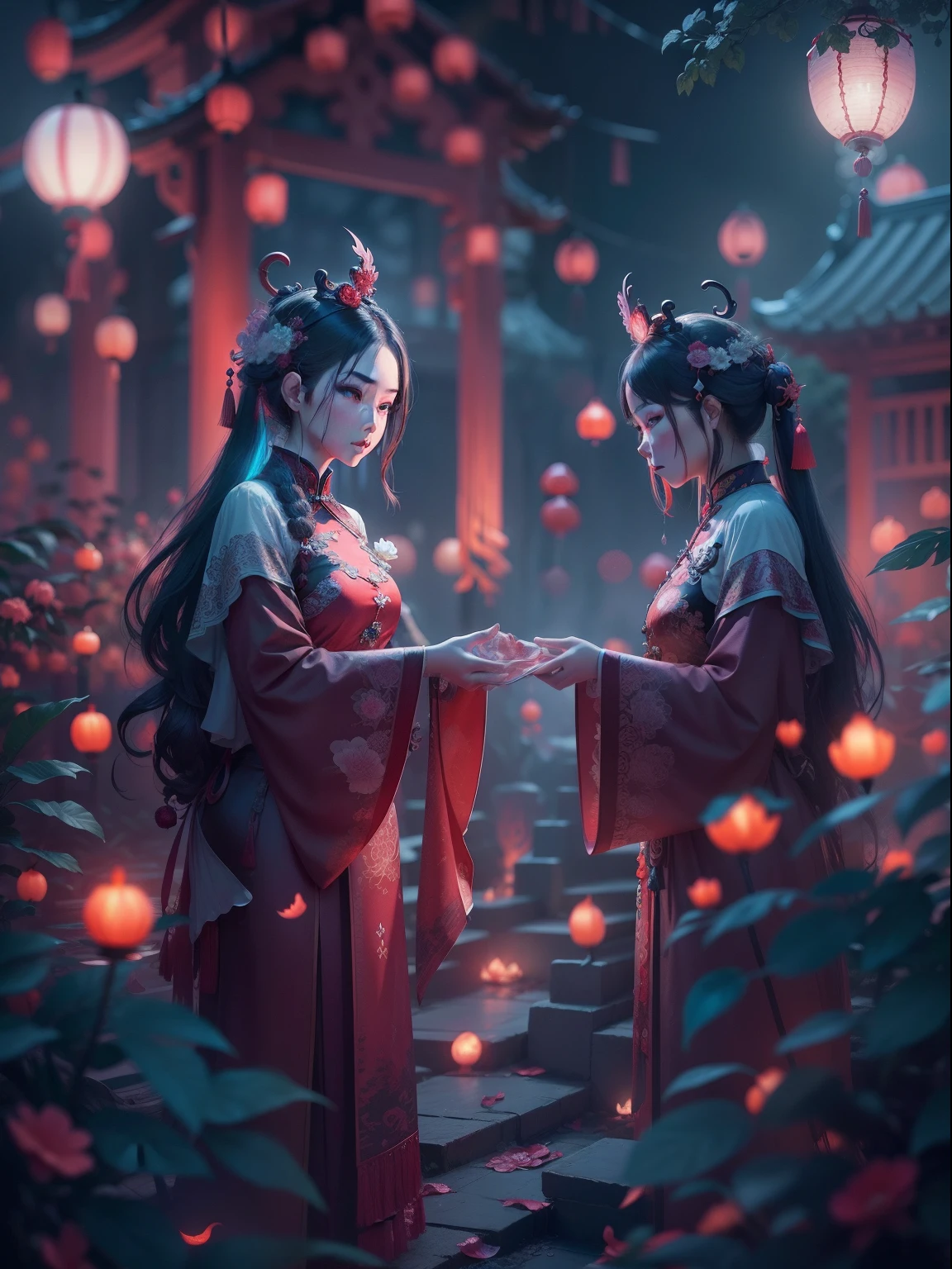 Masterpiece, otherworldly beauty, Surreal, Chinese Ghost Festival，Middle Metaverse，The mysterious aura of ghosts, 8K high resolution, smooth, Sharp focus, illustration, 64k, Ultra detailed, ultra-precise detail, bokeh lighting, Intricate, Epic