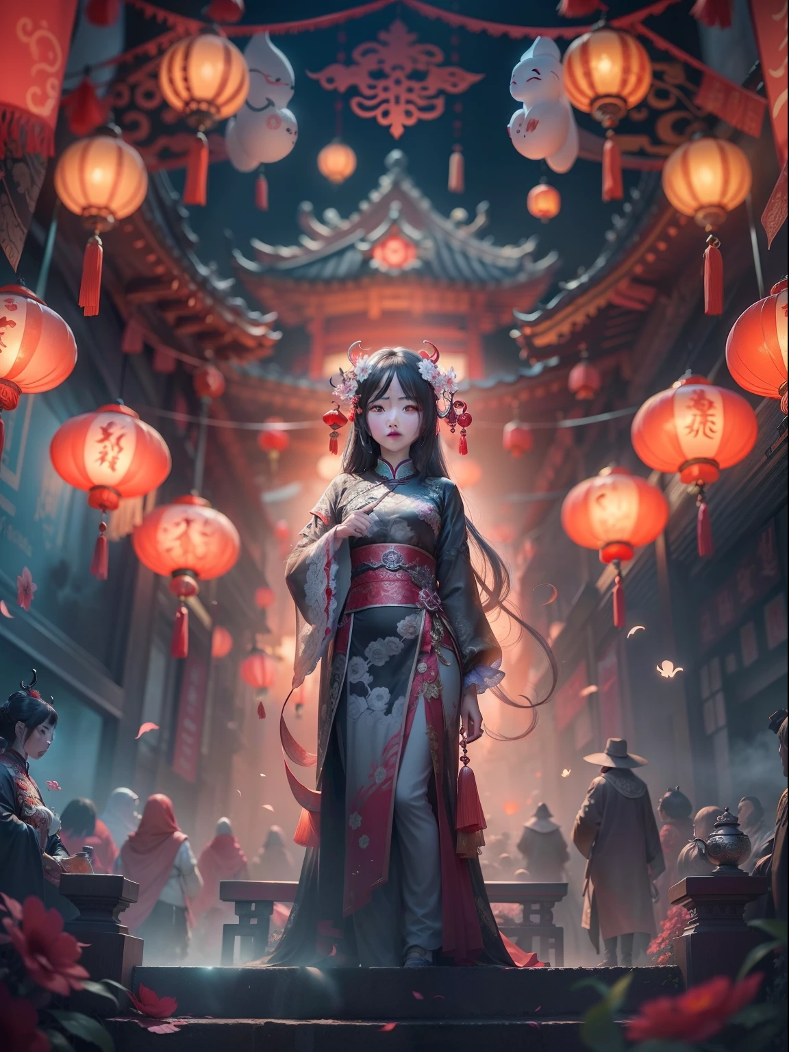 Masterpiece, otherworldly beauty, Surreal, Chinese Ghost Festival，Middle Metaverse，The mysterious aura of ghosts, 8K high resolution, smooth, Sharp focus, illustration, 64k, Ultra detailed, ultra-precise detail, bokeh lighting, Intricate, Epic