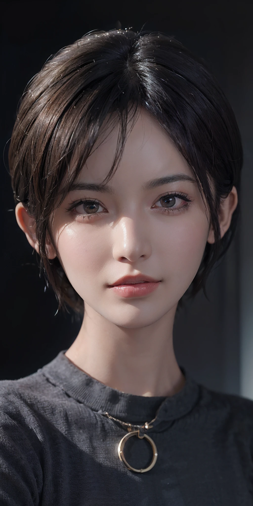 (masterpiece:1.3), (8k, photorealistic, RAW photo, best quality: 1.4), (1girl), beautiful face, (realistic face), (black hair, short hair:1.3), beautiful hairstyle, realistic eyes, beautiful detailed eyes, (realistic skin), beautiful skin, (sweater), absurdres, attractive, ultra high res, ultra realistic, highly detailed, golden ratio