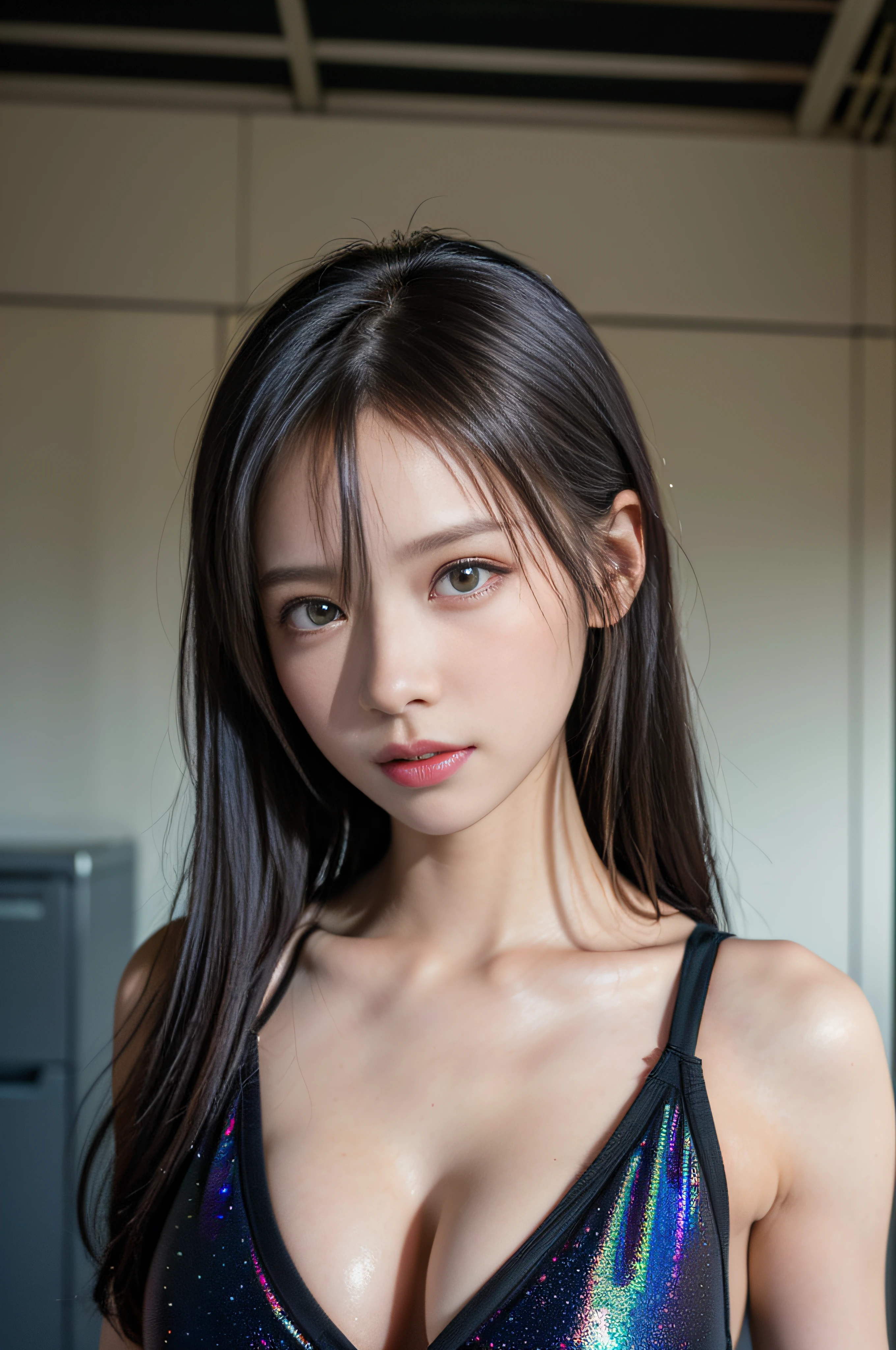 top-quality、8K Masterpiece、超A high resolution、(Photorealsitic:1.3)、Raw photo、Amazingly beautiful female athletes, One Piece Swimsuit,(Super Metallic Bright Red Holographic Swimsuit:1.2), Chic muscular body:1.4,(top-quality、8K、32K、masterpiece、nffsw:1.3),(Photorealsitic:1.4),(The ultra -The high-definition),(Ultra-realistic 8kCG),Raw photography, Half body shot, Beautiful shadow gradient, in a locker room, Perfect Lighting, Beautiful and well-groomed face, beautidful eyes, Detailed lips, Double eyelids,