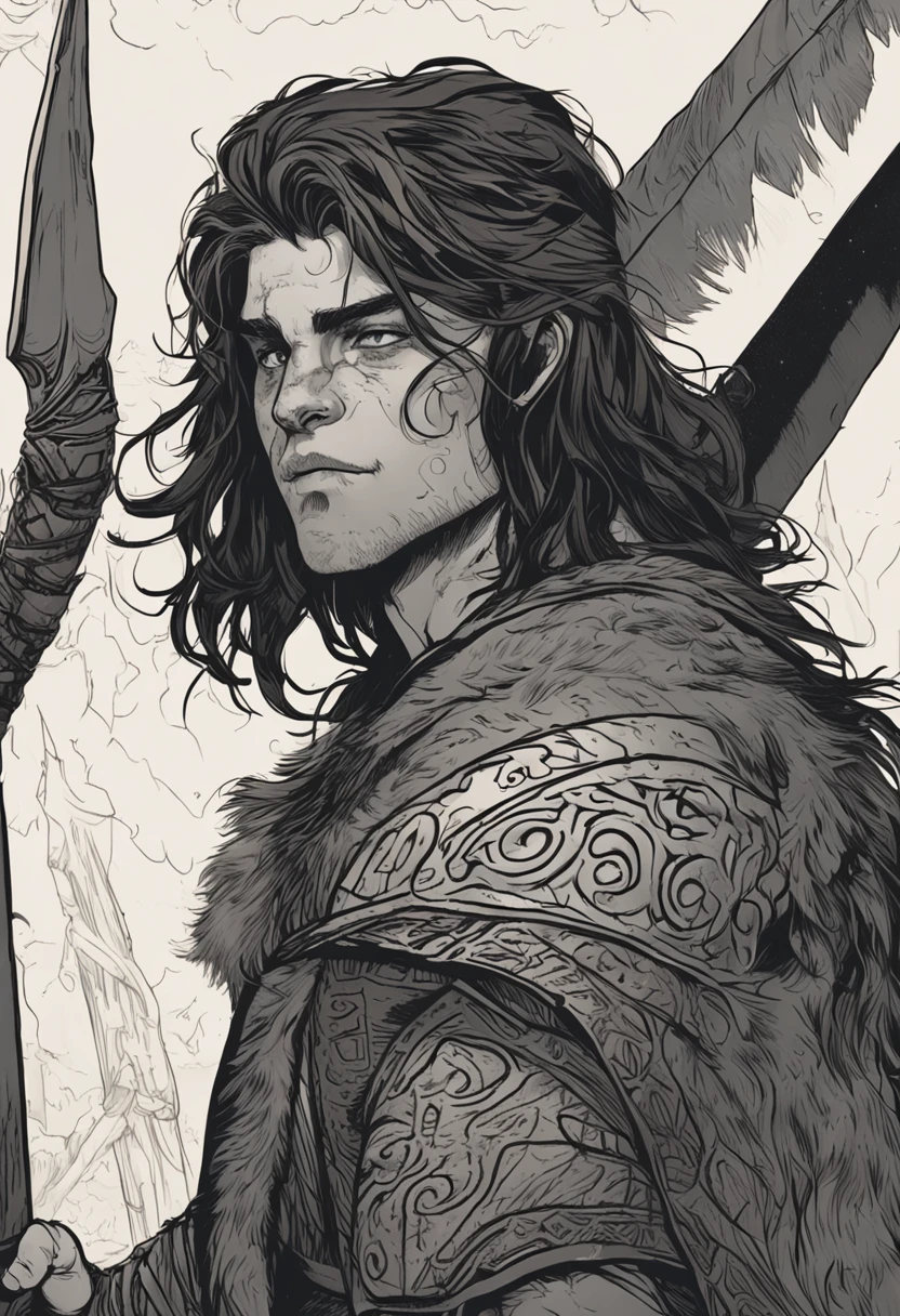 boy. Blue Eyes. Dark Hair. Medieval art. Long Hair. Berserker Boy. Viking Boy
