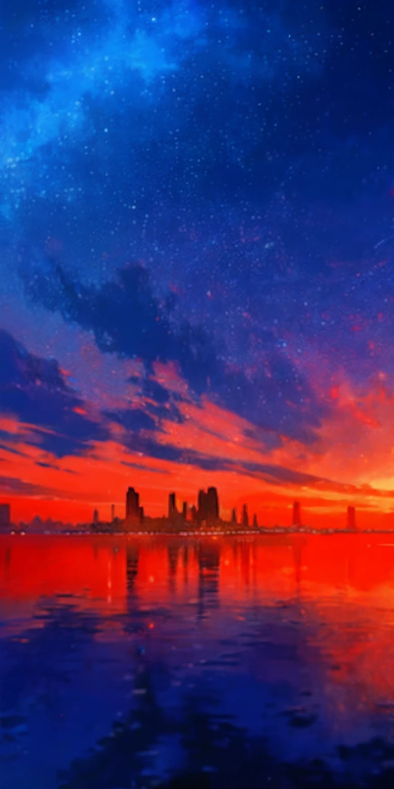 best quality, ultra detailed, masterpiece, towers of god, blue towers, violet, blue, red, god, red sky, violet sky, starry sky, stars, starry towers, starry god, light blue, civilization, order