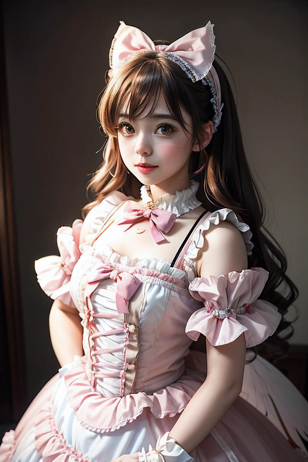(Best Quality), (Raw Photo), (Cute Girl), (Cute Childlike Face), (Flat Chest),
cute lips,
dynamic lighting,
prank
thin thighs, beautiful thighs,
flat bangs,
braids, magical girl, medieval europe, pink witch costume,