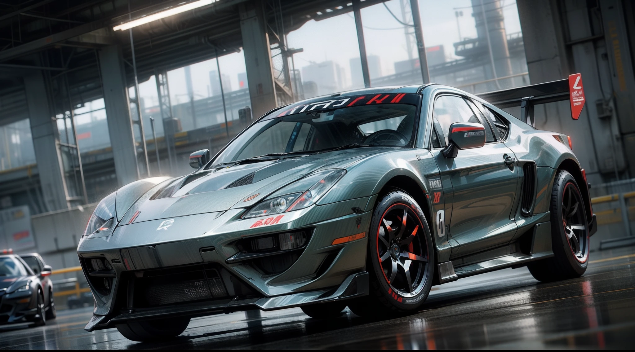 Background song,cyber punk style, 3D rendered character art 8 K, Sports racing,Sci-fi racing,Cool sports car racing