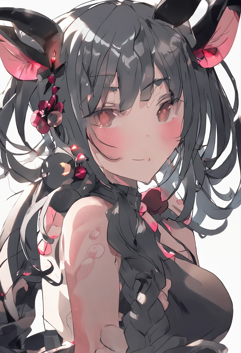 black hair, hair bobbles, wince, longeyelashes, solid circle eyes, fake animal ears, light smile, ear blush, fang, Long legs, Carry a gun, Surrealism, drop shadow, anaglyph, stereogram, tachi-e, pov, atmospheric perspective, 8k, super detail, ccurate, best quality