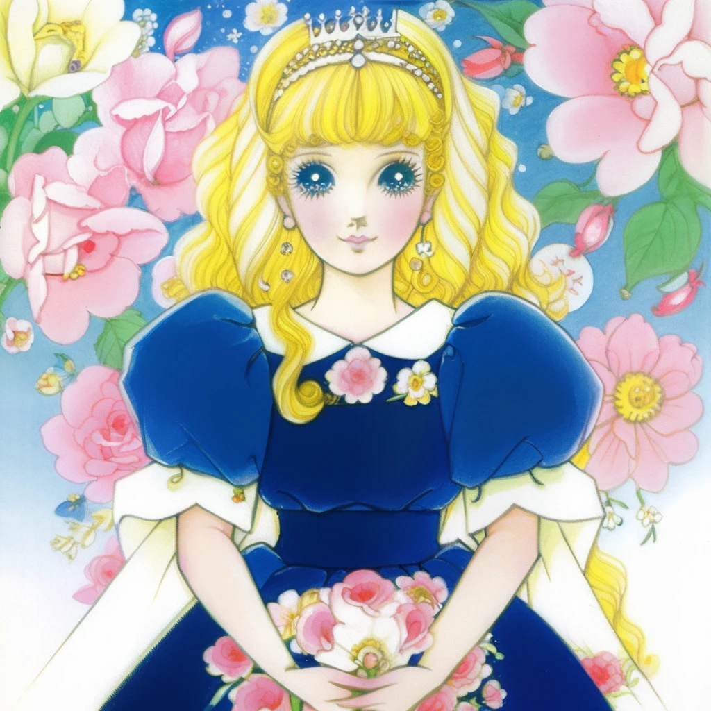 downy，1980 anime，Retro anime，Rumiko Takahashi，Kizi，blond hairbl，gentleness，Brush strokes，Flowers，offcial dress，A princess