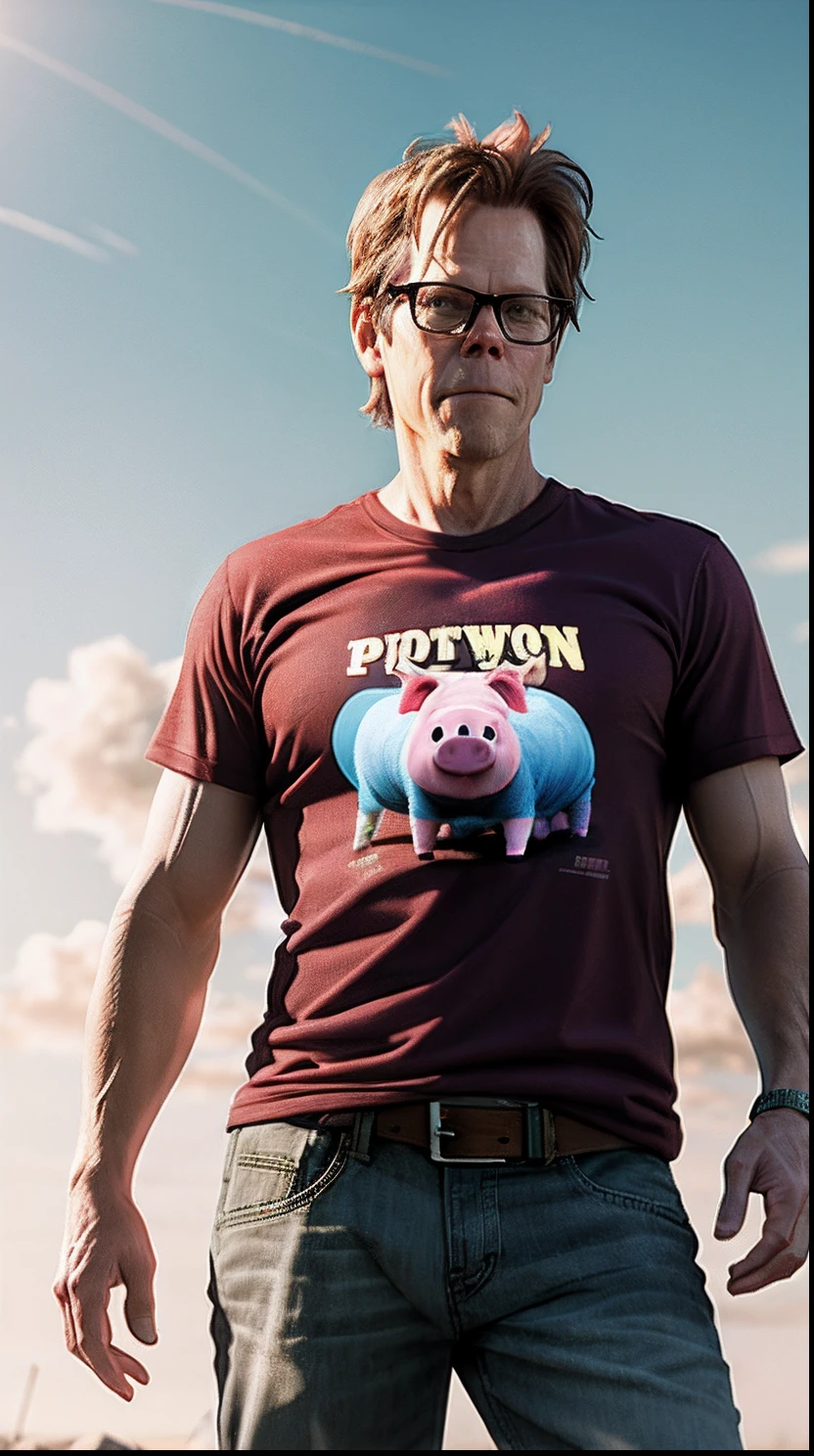 Kevin Bacon As a pig, wrapped in bacon, concept art, 4k