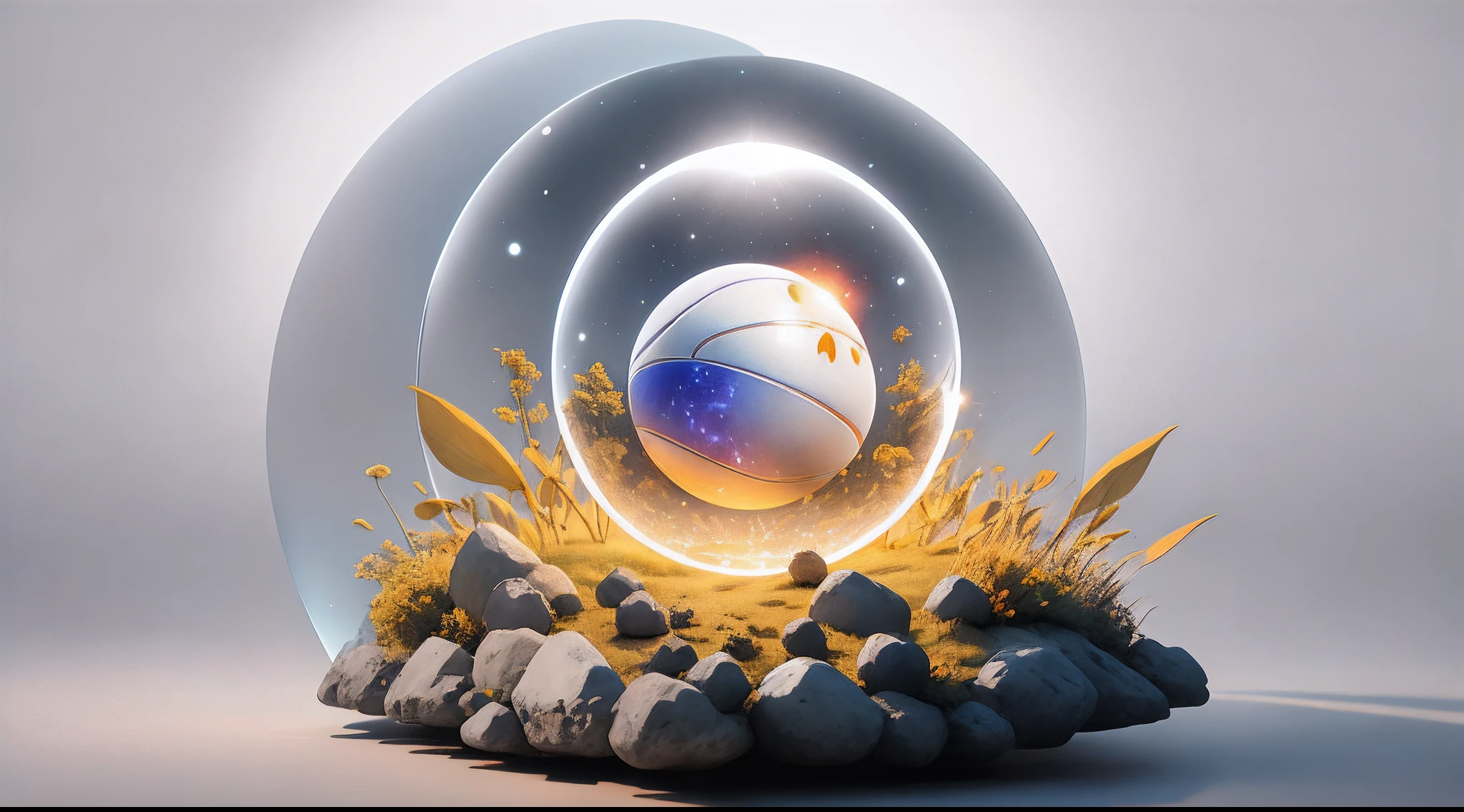 Create an image of a life sphere that is the size of a basketball. The sphere should appear sturdy and radiate both light and darkness within it. The surface of the sphere should resemble transparent crystal, revealing a bright white light and accompanying darkness. The light emanating from within the sphere symbolizes brightness, hope, and goodness in life. Meanwhile, the surrounding darkness represents challenges, difficulties, or unknown aspects of life.
Portray the bright white light with a radiant glow and captivating reflections. The darkness surrounding it should convey a sense of mystery and intensity. Ensure that the life sphere appears solid and substantial.
This artwork can depict a life sphere that showcases both light and darkness. The sphere invites viewers to contemplate the complexities and contrasts in life, emphasizing the importance of embracing and navigating both brightness and darkness.