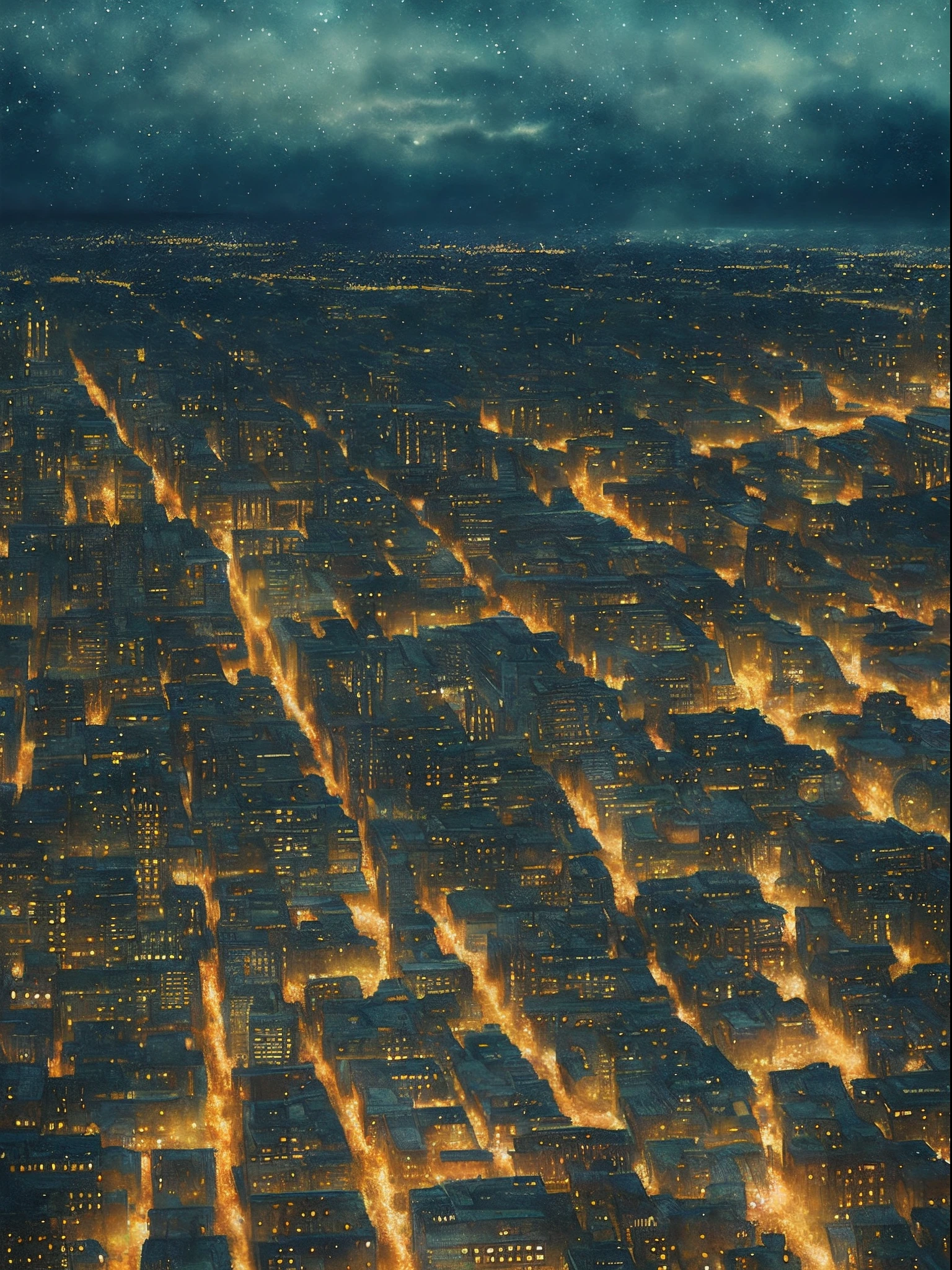 city night scene,Faraway view,The golden tone is ethereal <BR> | Dreamlike | Pastel colors | WaterColor style | (Intricate details:1.2) | 8K resolution | Inspired by artwork by Gustav Klimt