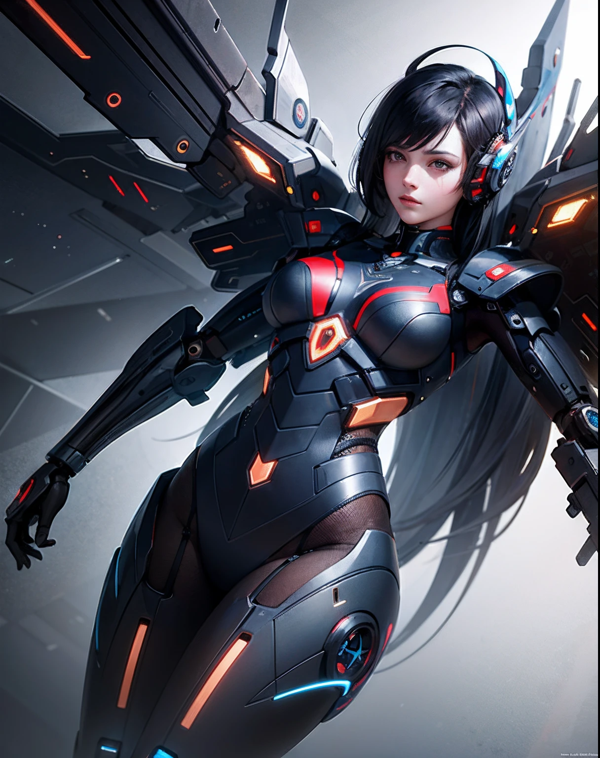 masterpiece, best quality, high quality, (futuristic:1.1), (cyberpunk clothes), cinematic lighting, (exquisite future), beautiful and aesthetic, ultra detailed, great composition, floating, depth of view, (extremely detailed CG, unity 8k wallpaper), (beautifully detailed background), beautiful hair details, dramatic lighting, GOGETTA, mecha,