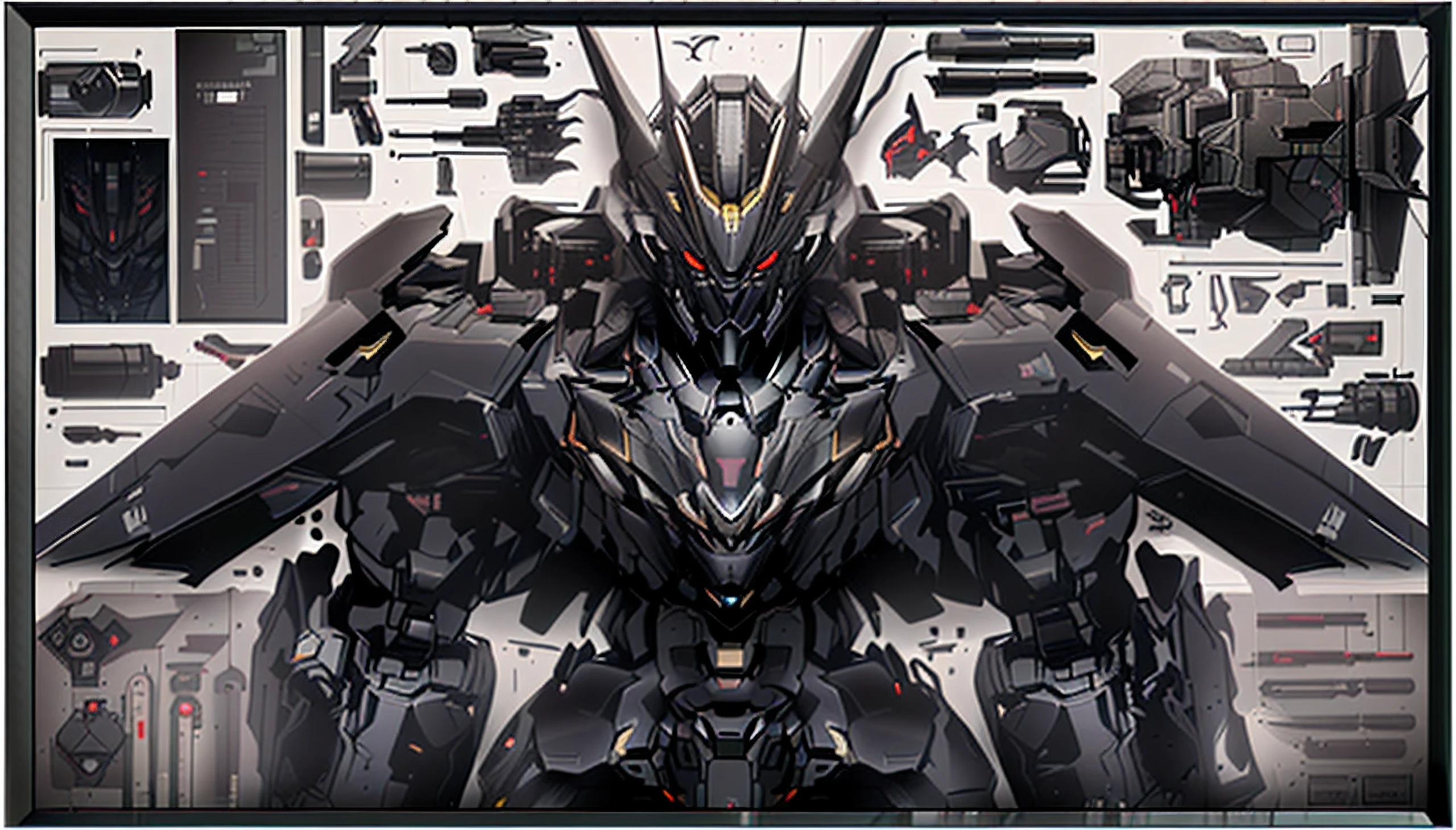 Close-up of a large robot，There are a lot of parts on it, 4k highly detailed digital art, 4k detailed art, 4K detailed digital art, mecha art, Alexander Ferra Mecha, 4 k highly detailed art, armored core style mecha, highly detailed 4 k art, anime mecha aesthetic, cool mecha style, Black color mecha