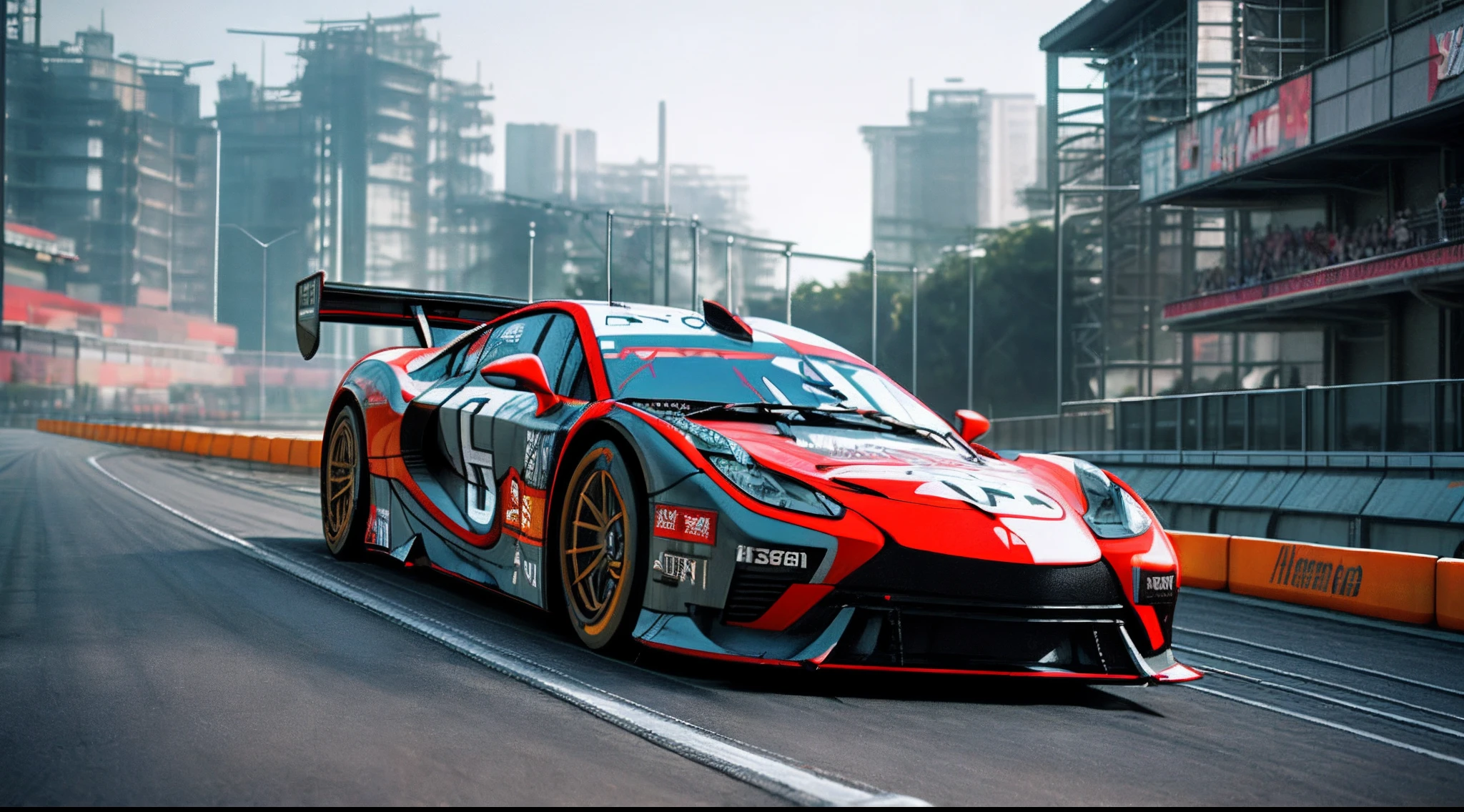 Urban Circuit，cyber punk style， 3D rendered character art ，8 k'', Sports racing，Sci-fi racing，Hyper Real