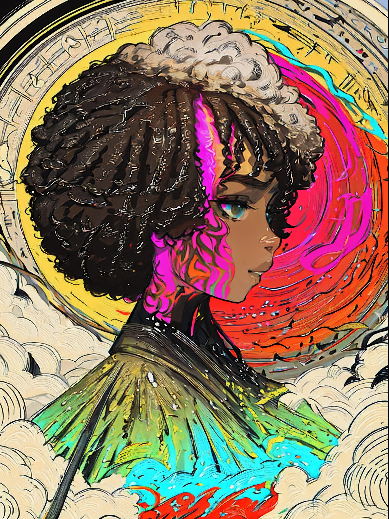 could create an image of a girl who looked like , braided curly hair, slightly dark skin and brown eyes with two black mechanical arms and wearing a gothic outfit?