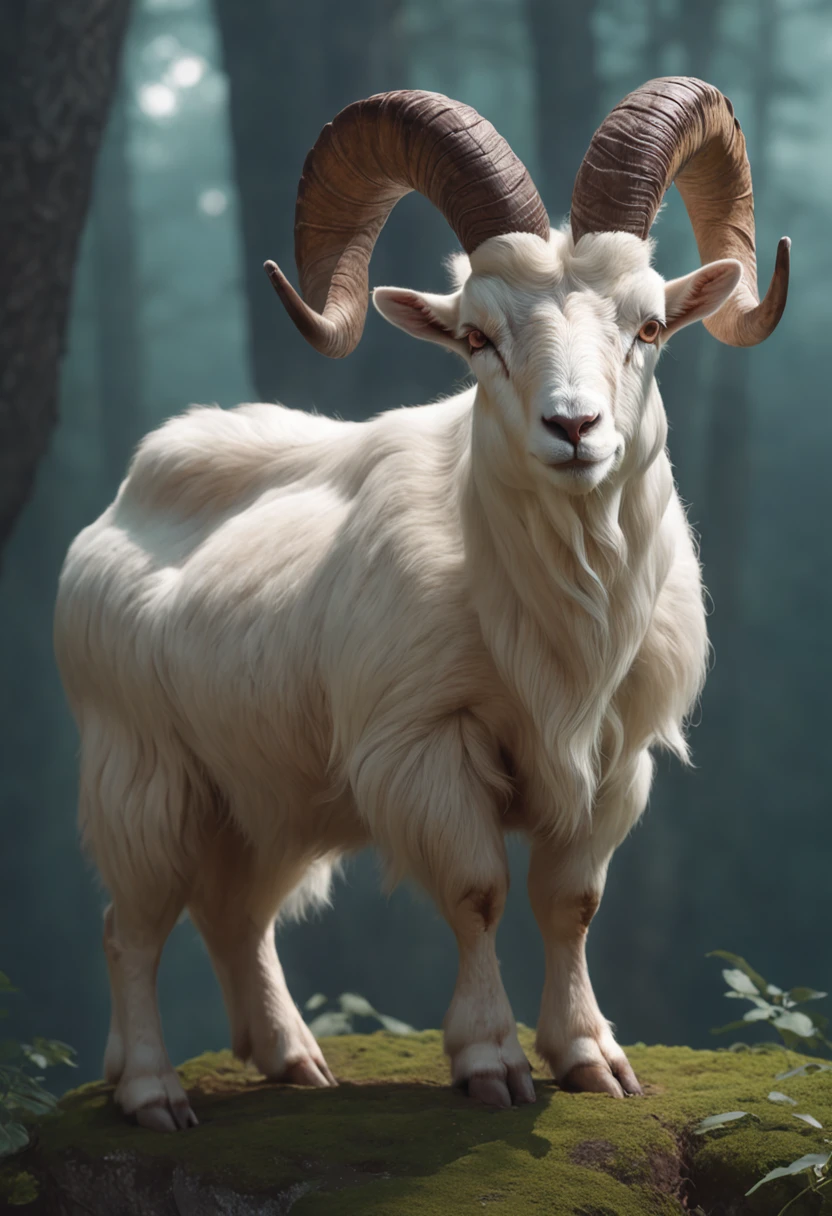 There is a painting of mountain goat in the forest, arte de fantasia peluda, fantasia raposa amor, Beeple e Jeremias Ketner, arte peluda muito bonita, Cyril Rolando e Goro Fujita, Directed by: Ryan Yee, Artgerm e Atey Ghailan, anime exuberante john 8k madeiras, anthropomorphic furry art