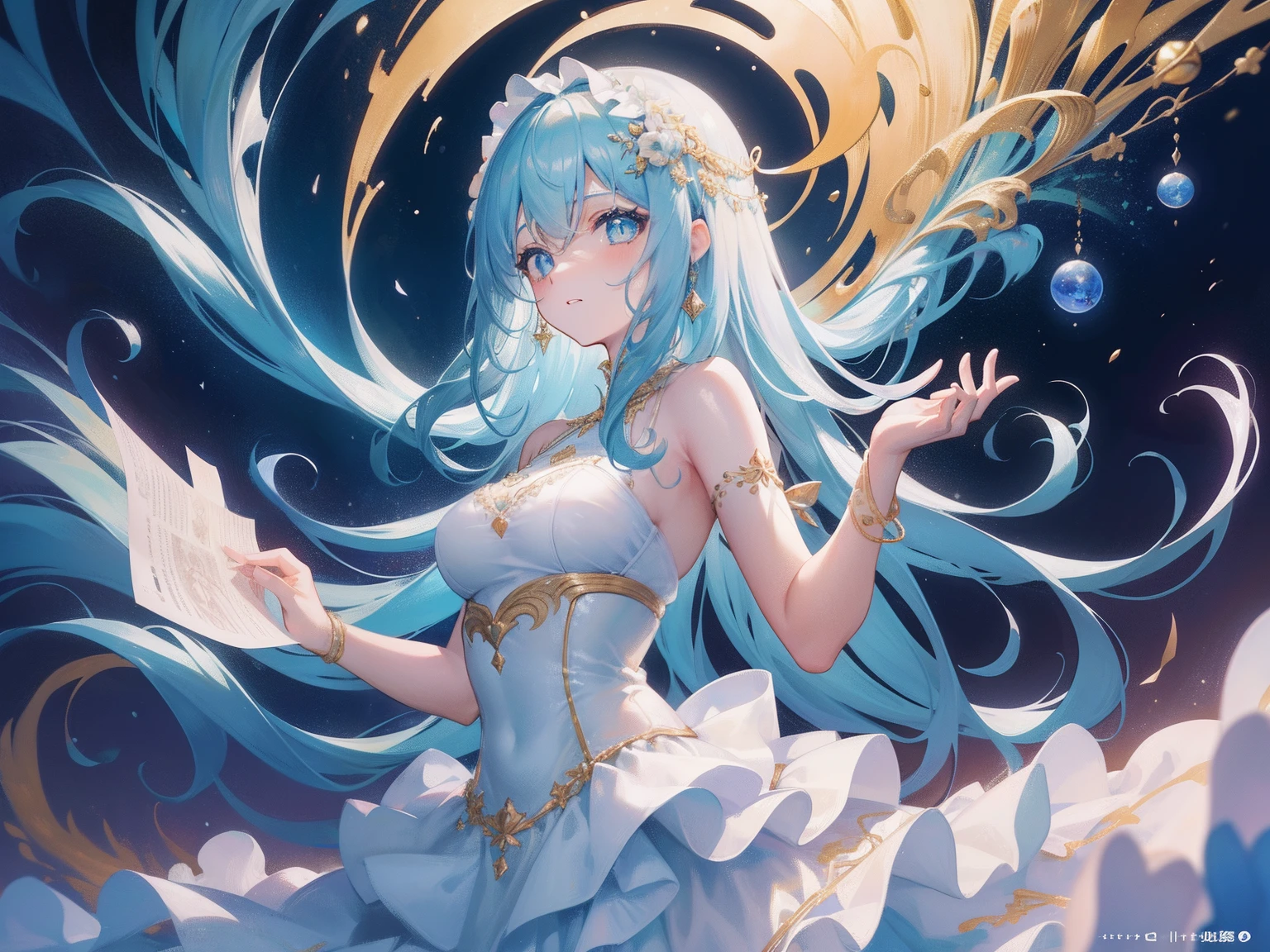Soft lighting, Dreamy atmosphere, Exquisite aesthetics, fantasy theme, Natural elements, Floral Background, Subtle details, Flowing Hair, Whimsical poses, Vibrant colors, Petals falling